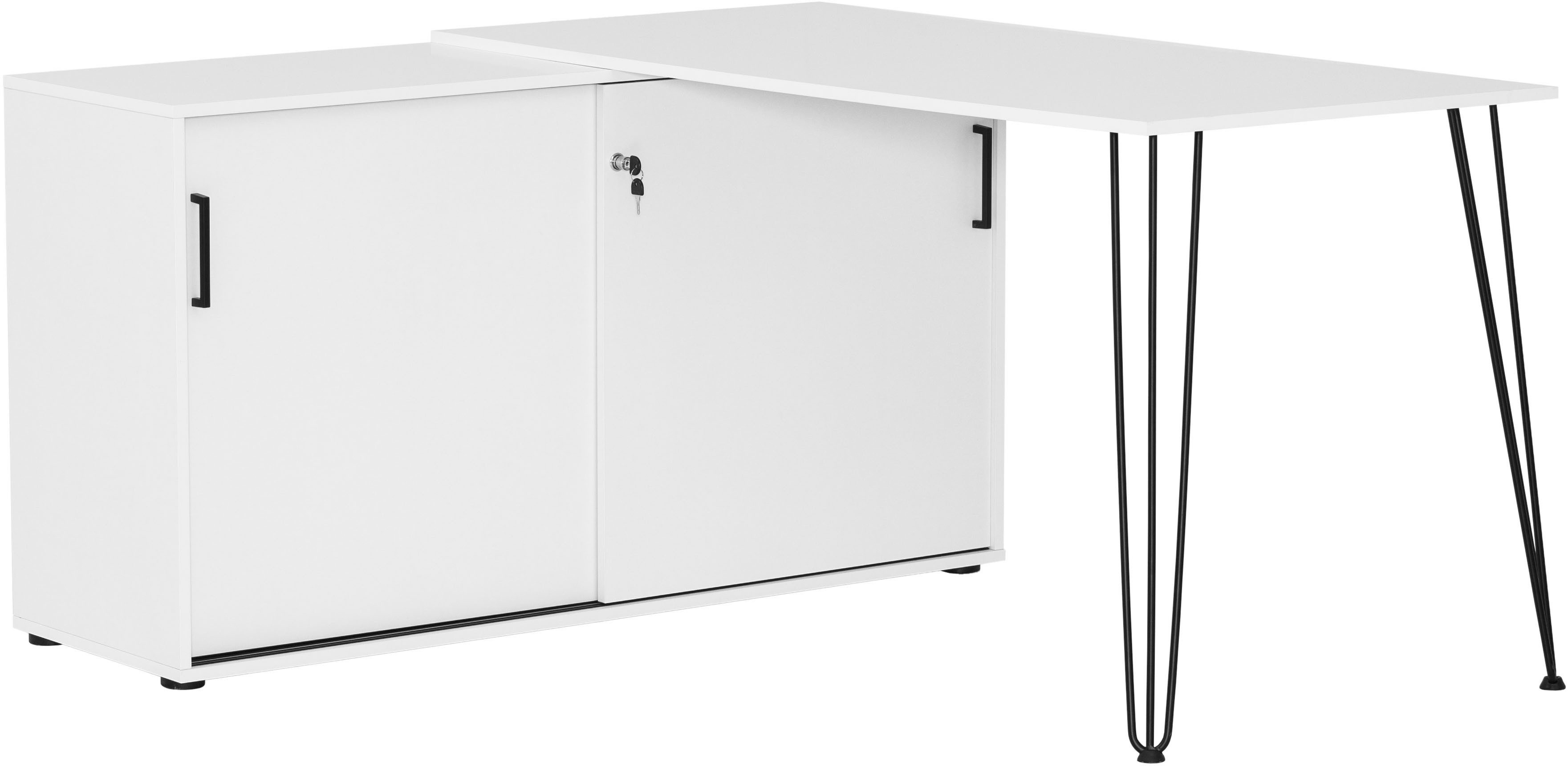 Schildmeyer Hoekbureau Ekko, breedte 130 cm Metalen beslag, haarnadelvoeten, tafelblad willekeurig te monteren hoekbureaus wit