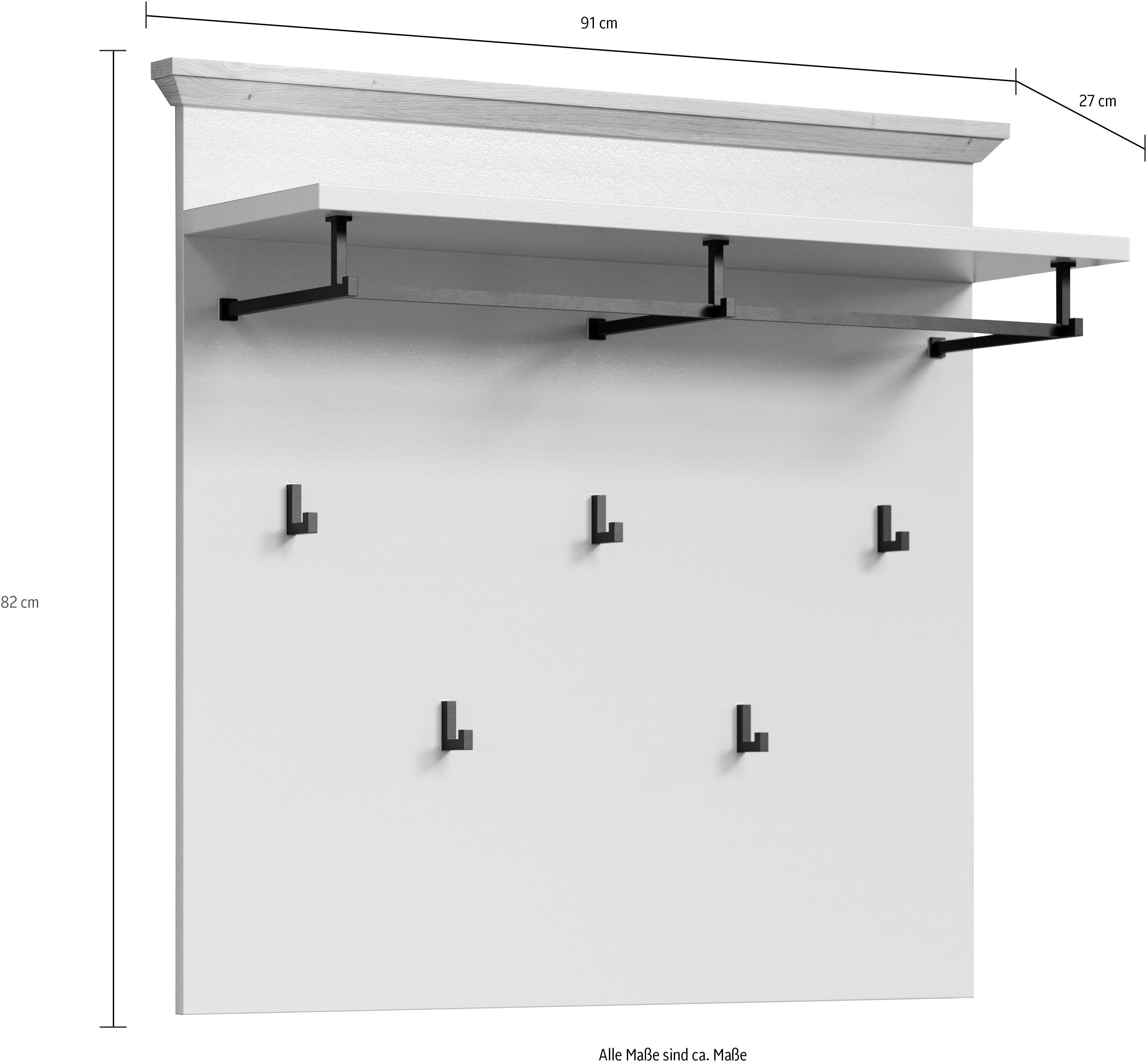 Home affaire Kapstokpaneel Herzwill Wandpaneel, afm. BxHxD ca.: 91x49x41 cm in lichtgrijs en imitatie-eiken (1 stuk)