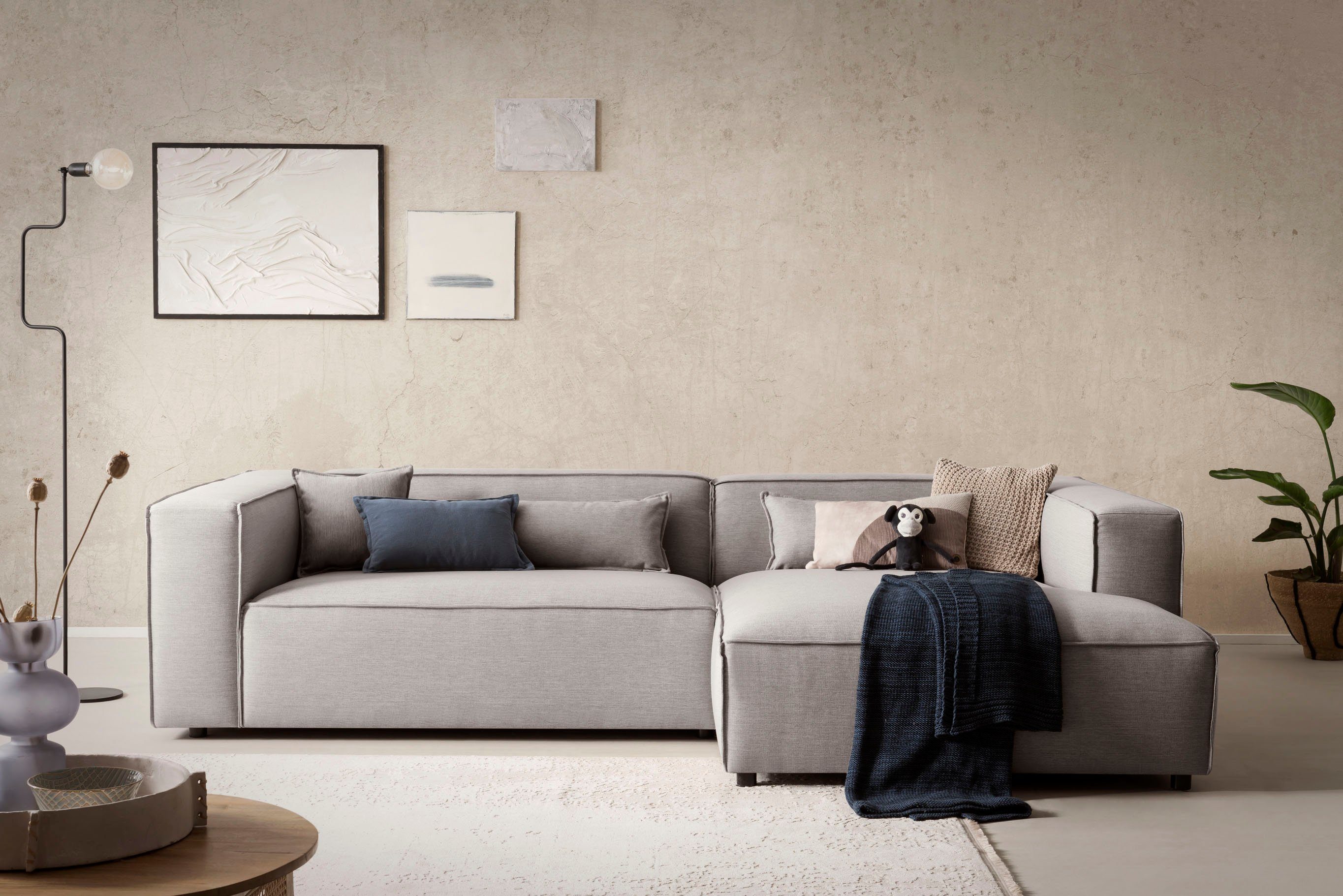 LeGer Home by Lena Gercke Hoekbank PIARA XXL, Big-sofa in cord of linnenlook, L-vorm, met biesnaad