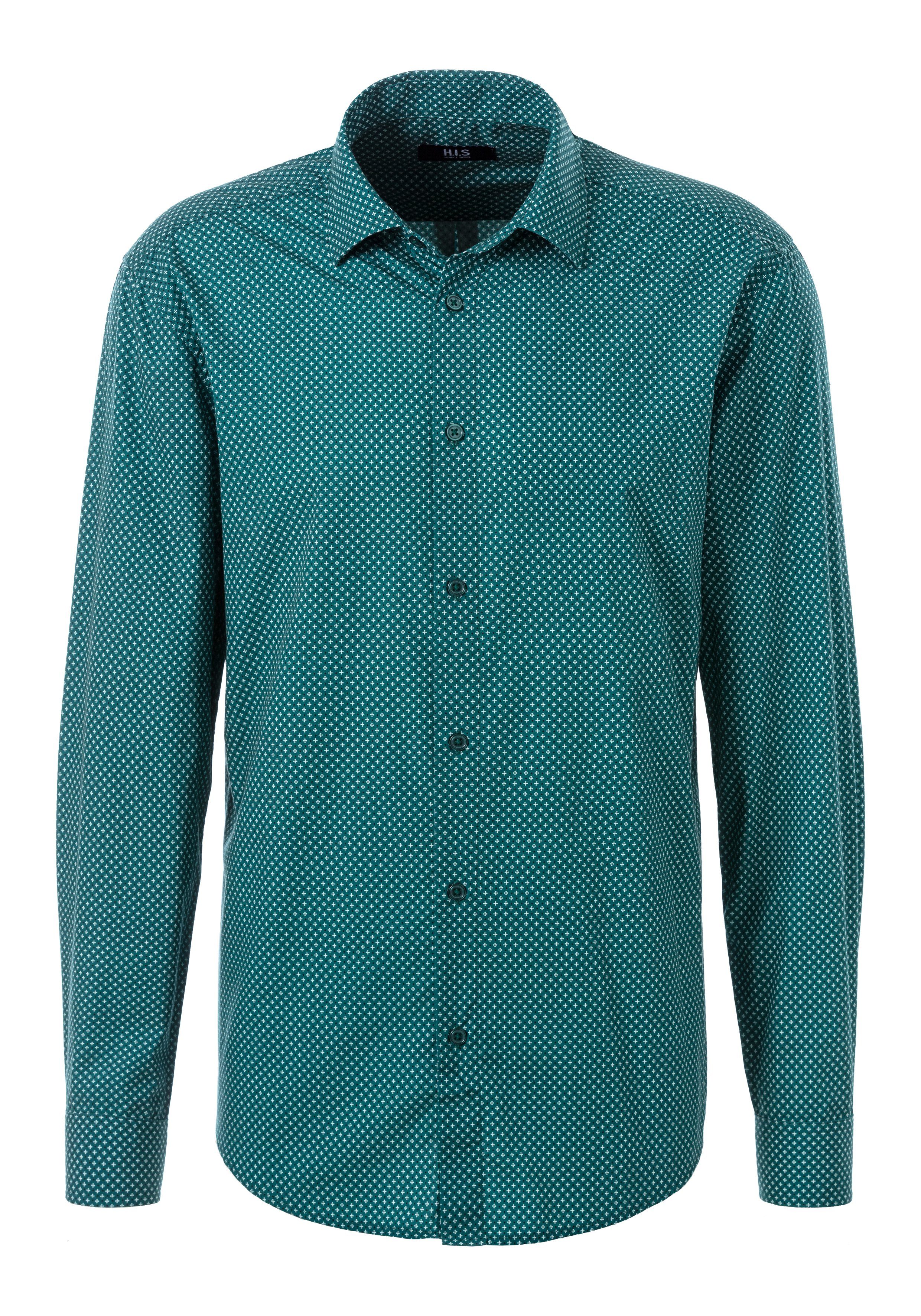 H.I.S Overhemd met lange mouwen Regular fit met haifiskraag en all-over print van zuiver katoen