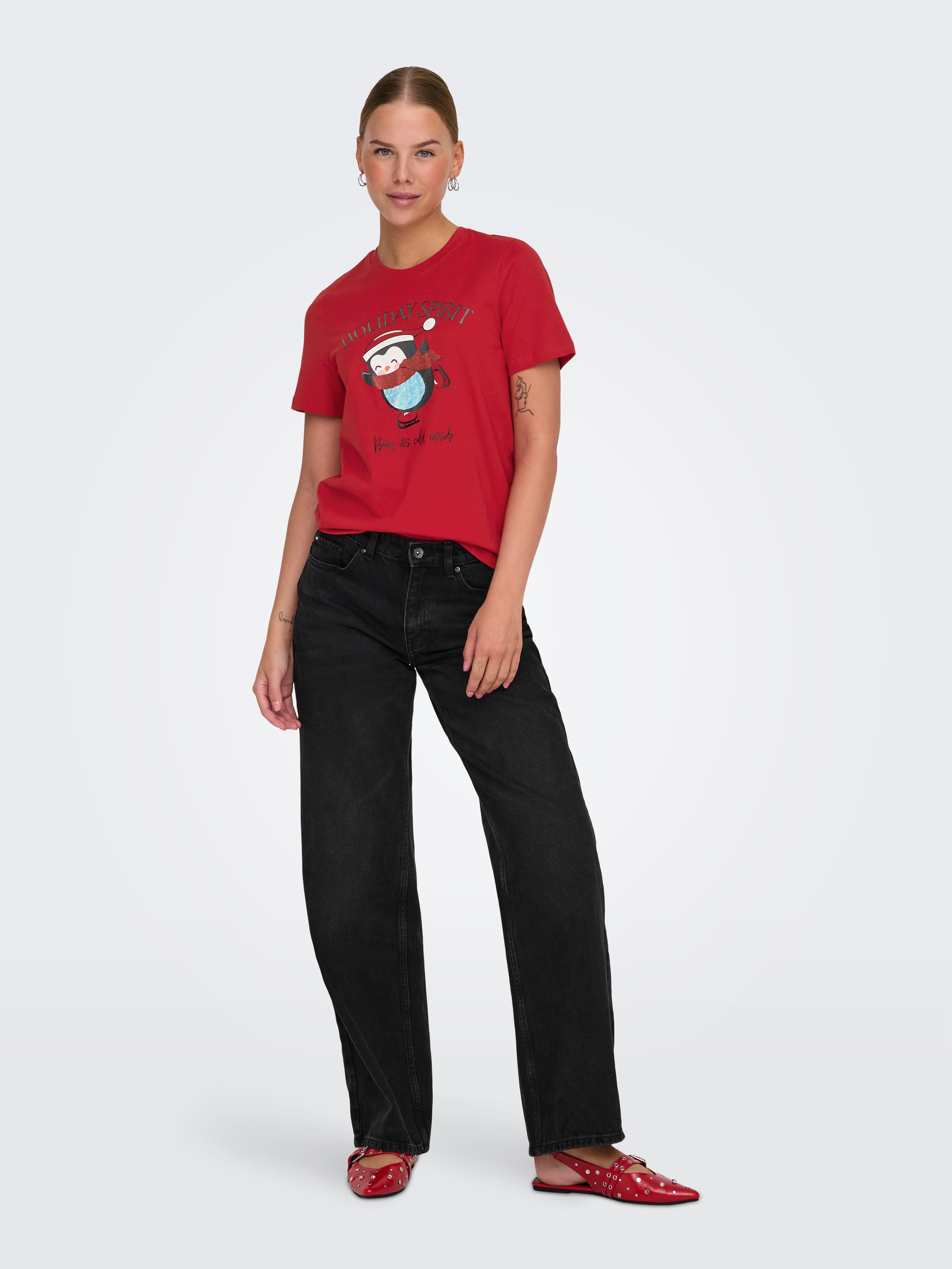 Only Shirt met korte mouwen ONLKITA LIFE REG S S TOP BOX XMAS JRS
