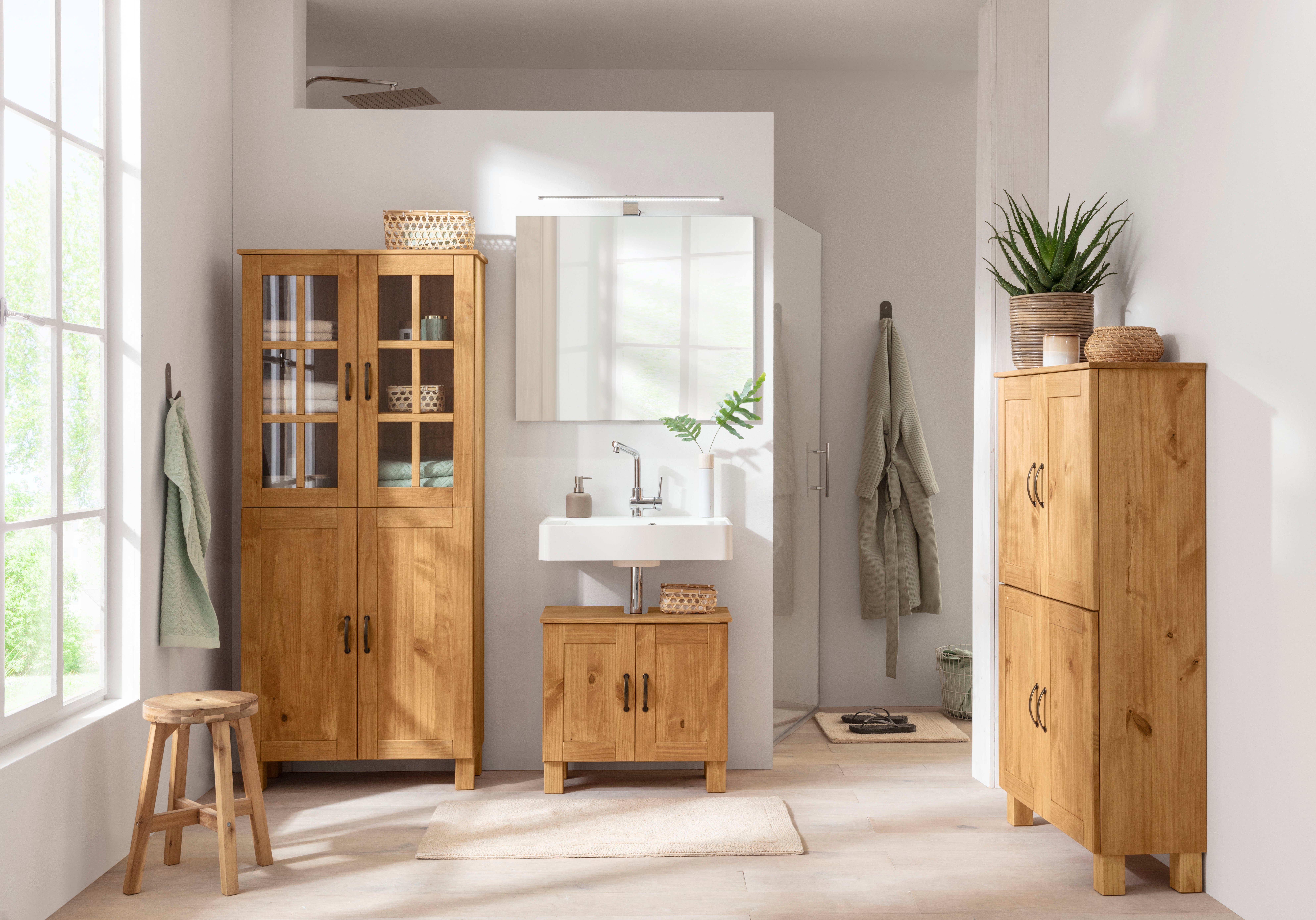 Home affaire Wastafelonderkast Rodby Massief, FSC®-gecertificeerd hout, grepen metaal, breedte 60 cm, hoogte 55 cm
