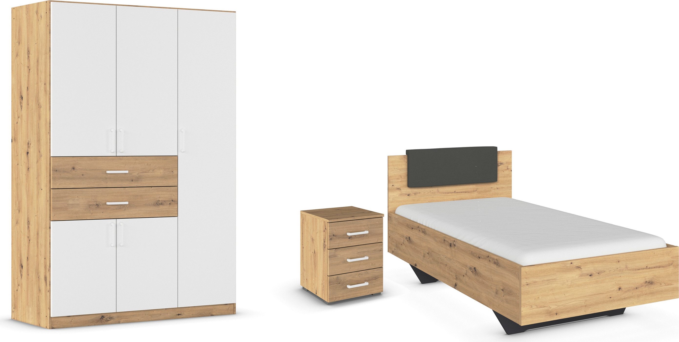 rauch Slaapkamerserie Compleet kamer compleet slaapkamer set (3-delig) MAIKA Kast 3 breedtes, 2 hoogtes, bed 100 cm, nachtkastje MADE IN GERMANY (set,
