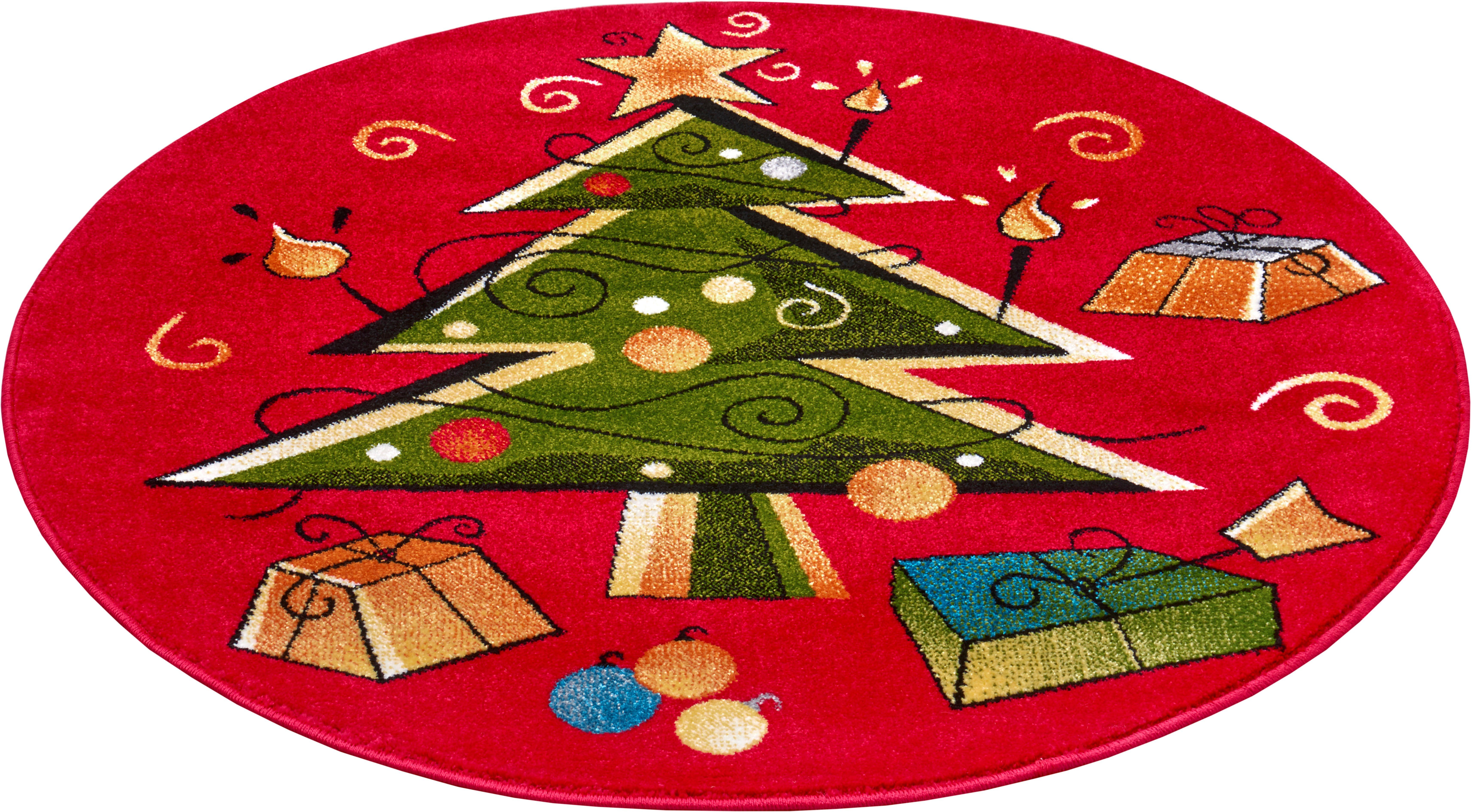 Rond kindervloerkleed kerstboom - rood/groen 80 cm rond
