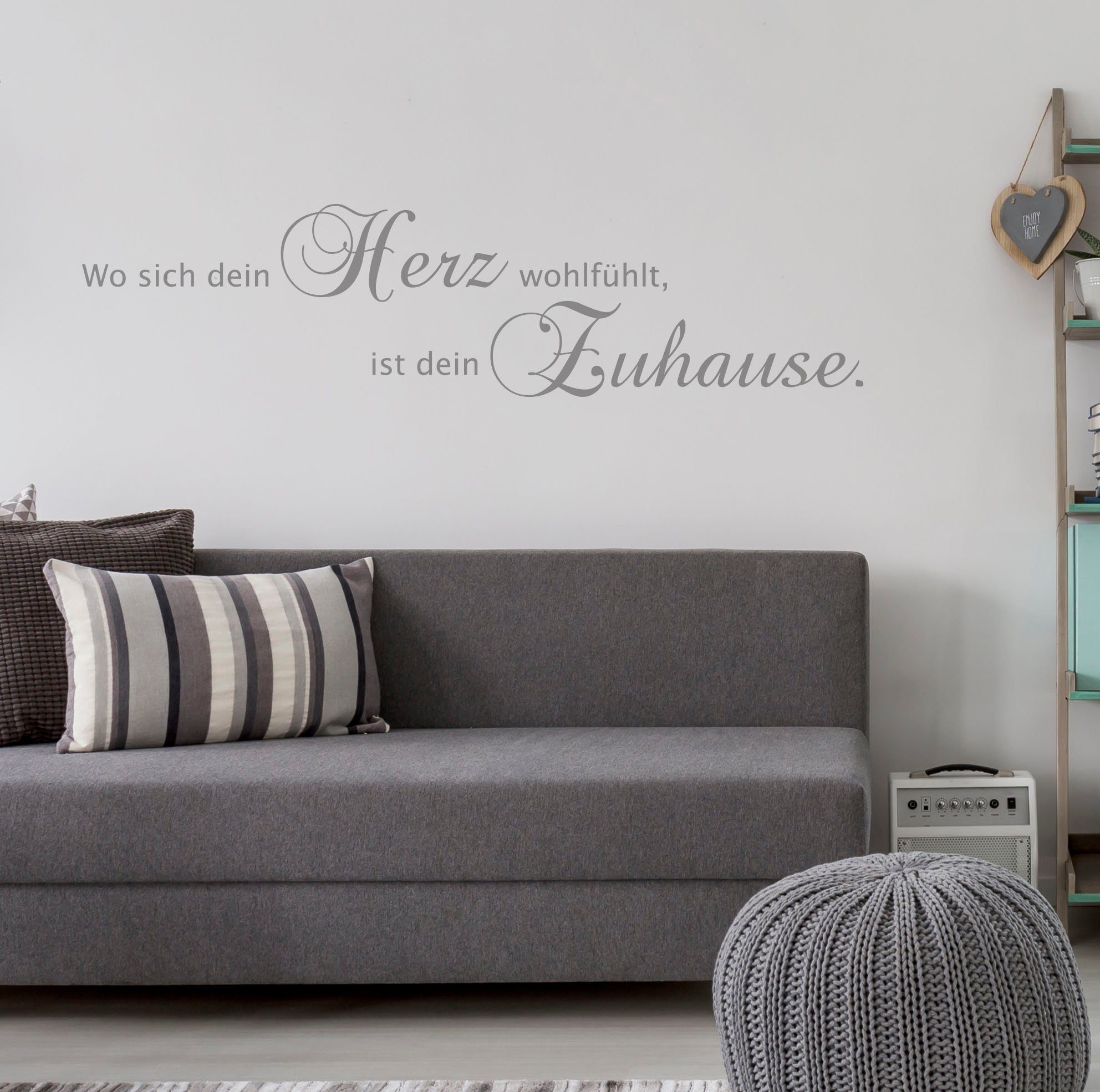 my home Wandspreuk Waar je hart op zijn gemak is, ben je thuis Muurstickers, zelfklevend, restloos verwijderbaar, stickers, spreuk (1 stuk)
