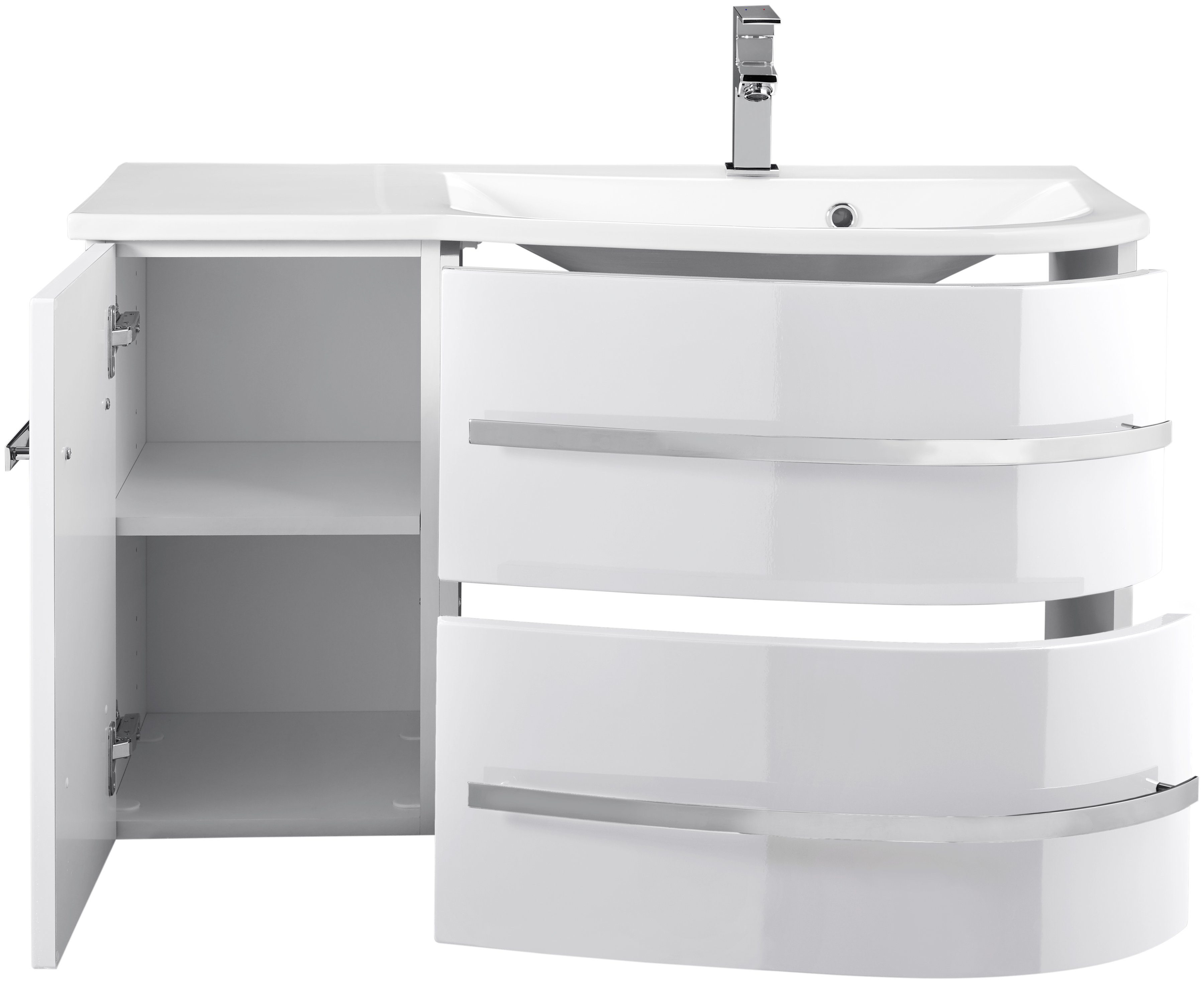 welltime Wastafelonderkast Oslo Breedte 90 cm, badkamermeubel met gebogen front, planchet links