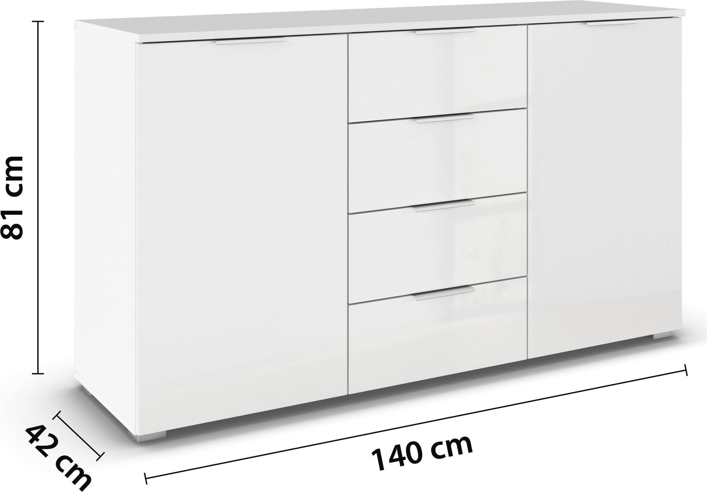 rauch Kast met laden en deuren Sideboard AGORDO met decor- of hoogglansfront met 4 lades en 2 deuren en metalen grepen made in germany