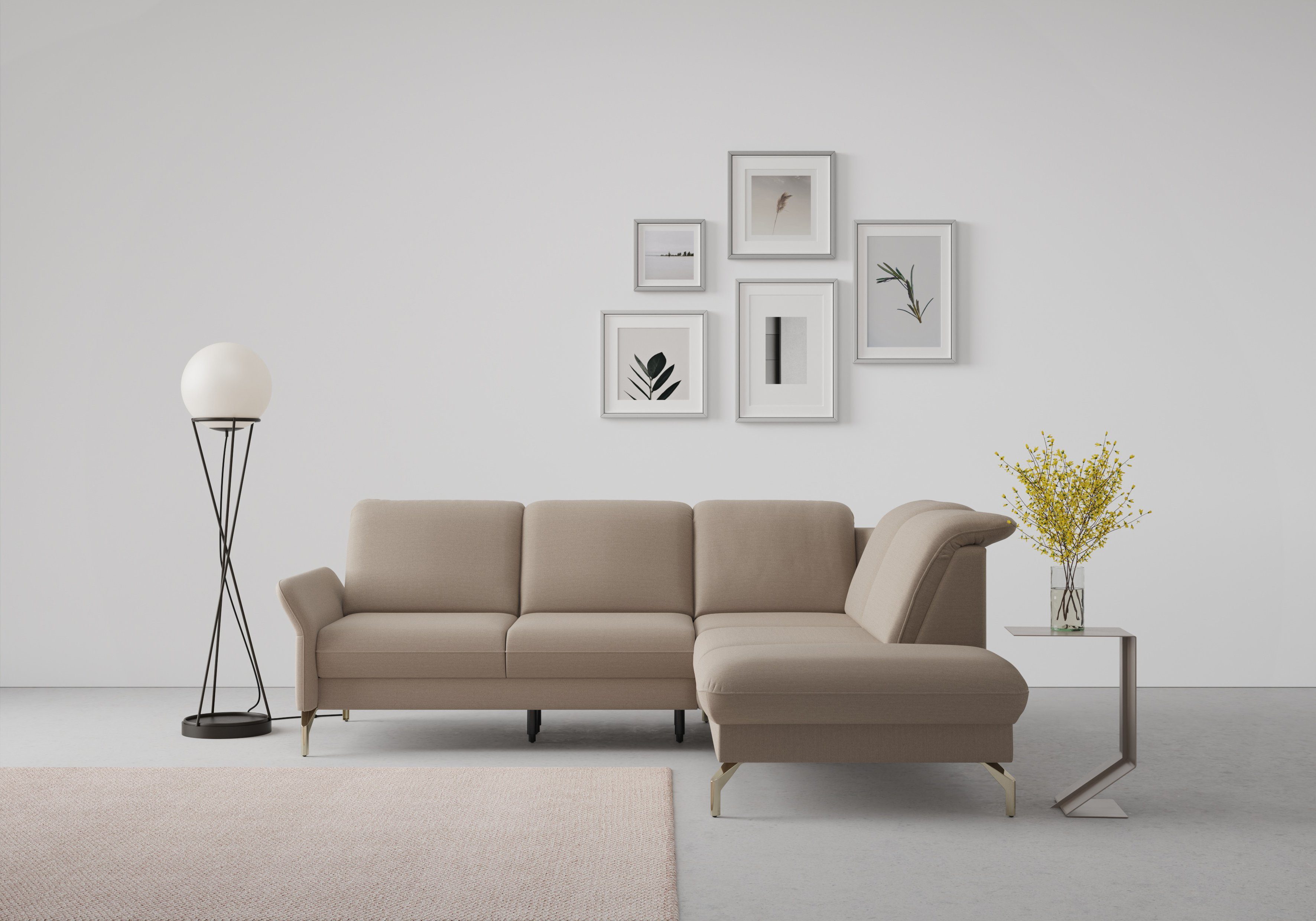 sit&more Hoekbank Fashion L-vorm naar keuze met verstelbare hoofdsteun, uittrekzitting, motorisch, nikkel poten