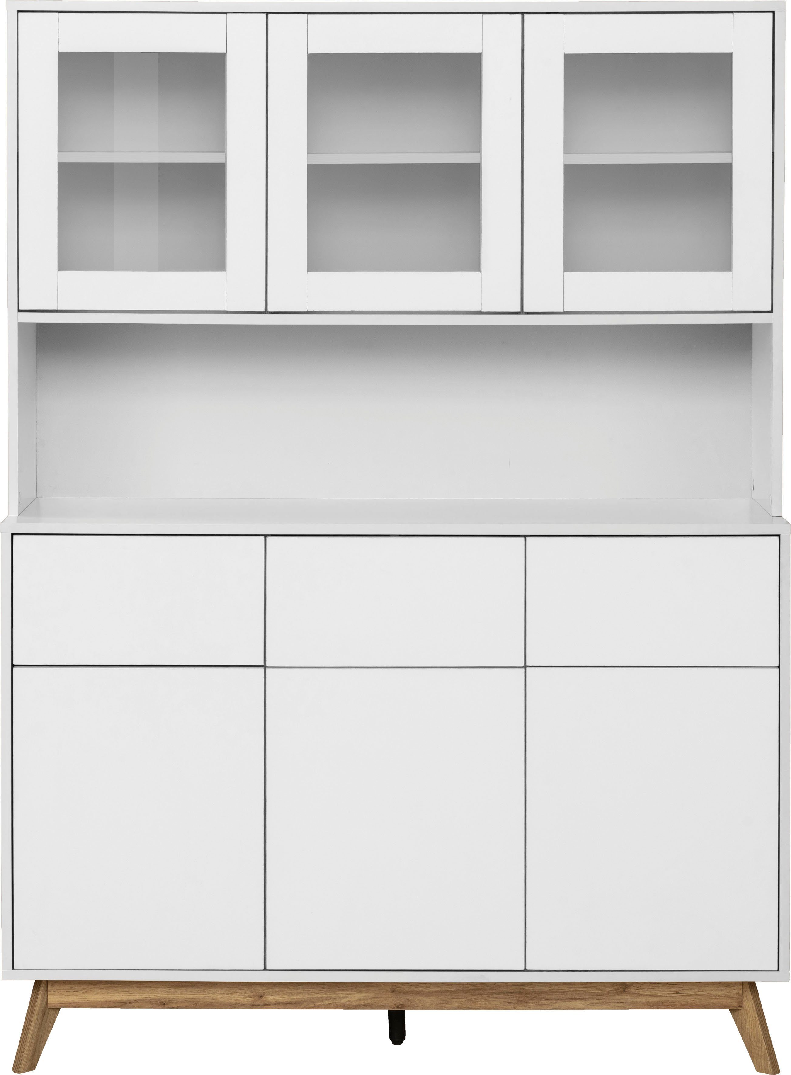 Home affaire Buffetkast Skandi 3 glasdeuren, 3 houten deuren en 3 laden, breedte 120 cm, hoogte 165 cm