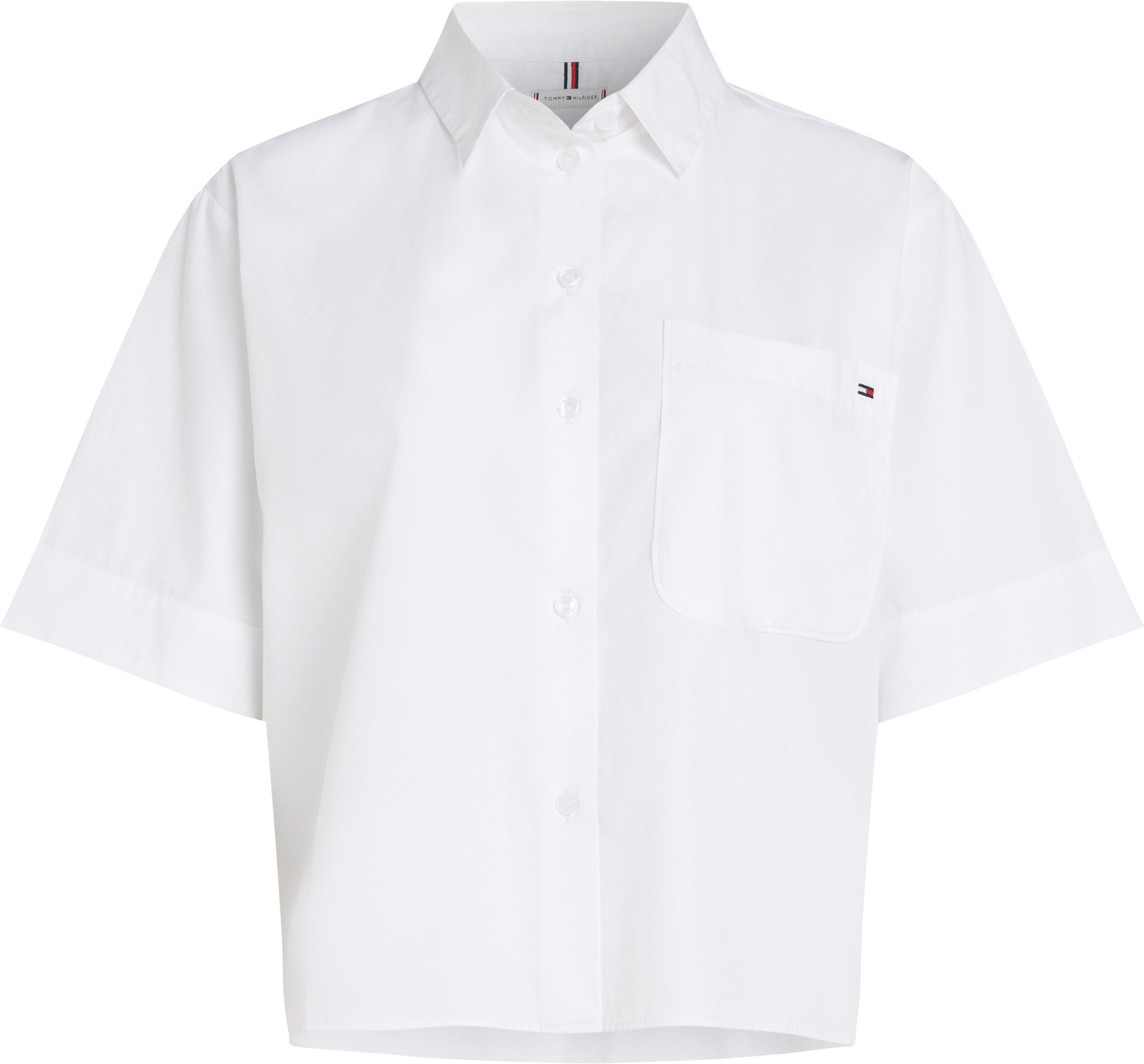 Tommy Hilfiger Shirt met korte mouwen POPLIN BOXY SHORT S/S SHIRT met borstzak, logo-borduursel
