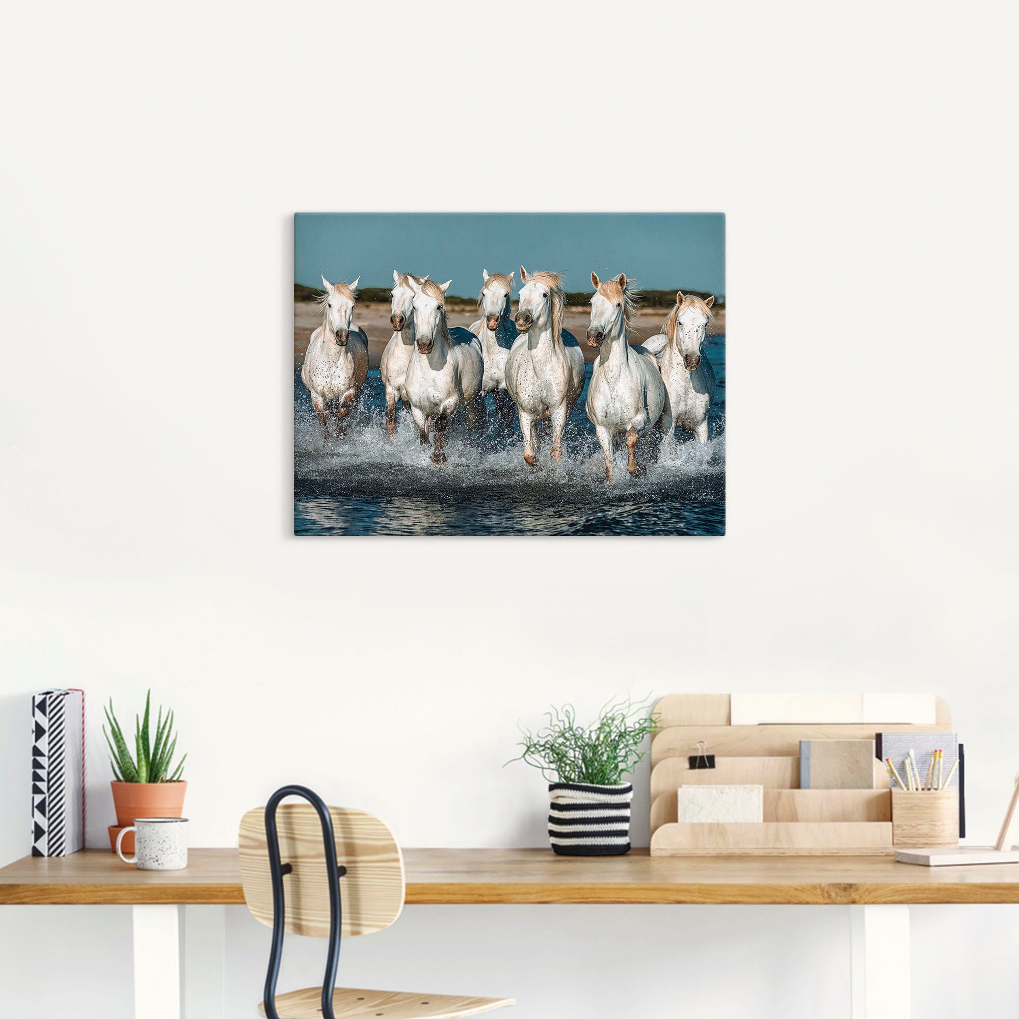 Artland Artprint Camargue paarden galopperen op het strand als artprint van aluminium, artprint voor buiten, artprint op linnen, poster, muursticker