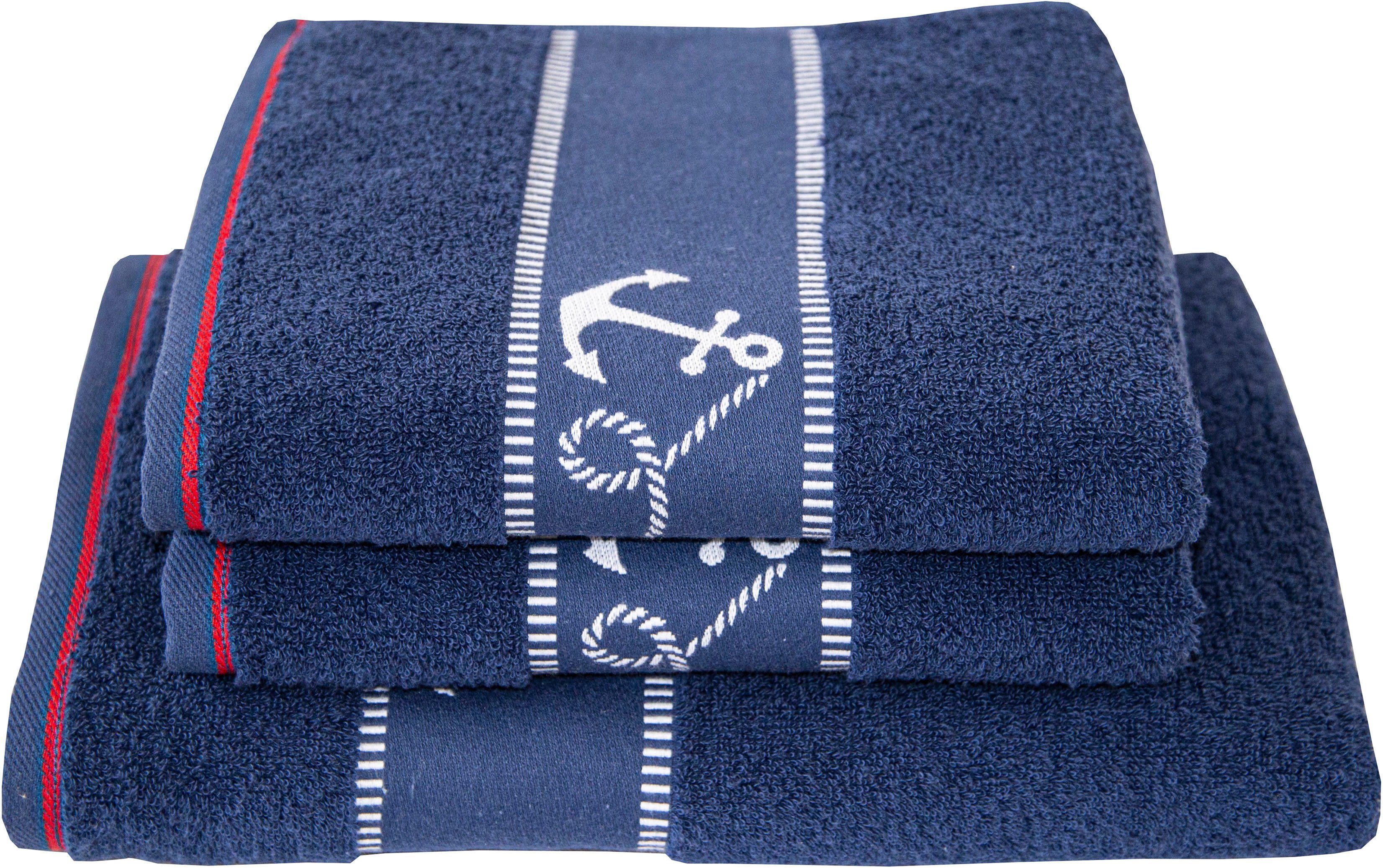 Dyckhoff Handdoekenset Maritim, Voyage 2 handdoeken (50x100 cm), 1 douchehanddoek (70x140 cm) (set, 3-delig) handdoeken blauw