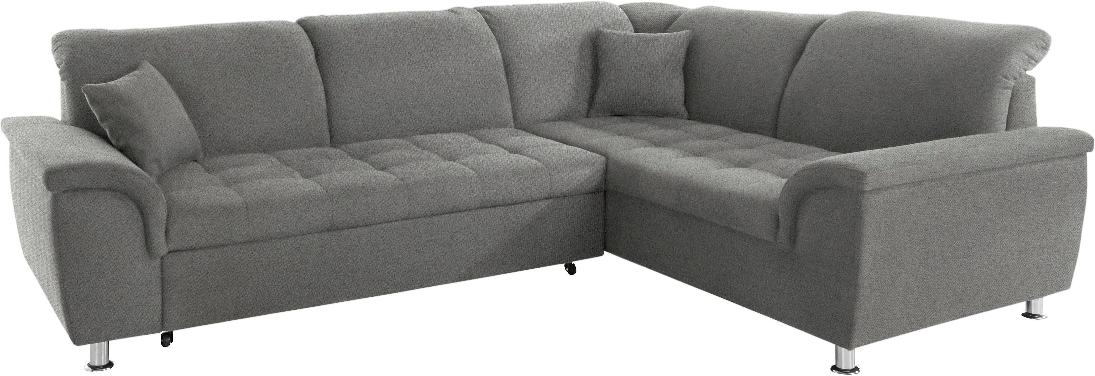DOMO collection Hoekbank Franzi, zeitlos und elegant, moderne Sitzheftung, L-Form naar keuze met verstelbare hoofdsteun (dan breedte: 275 cm)