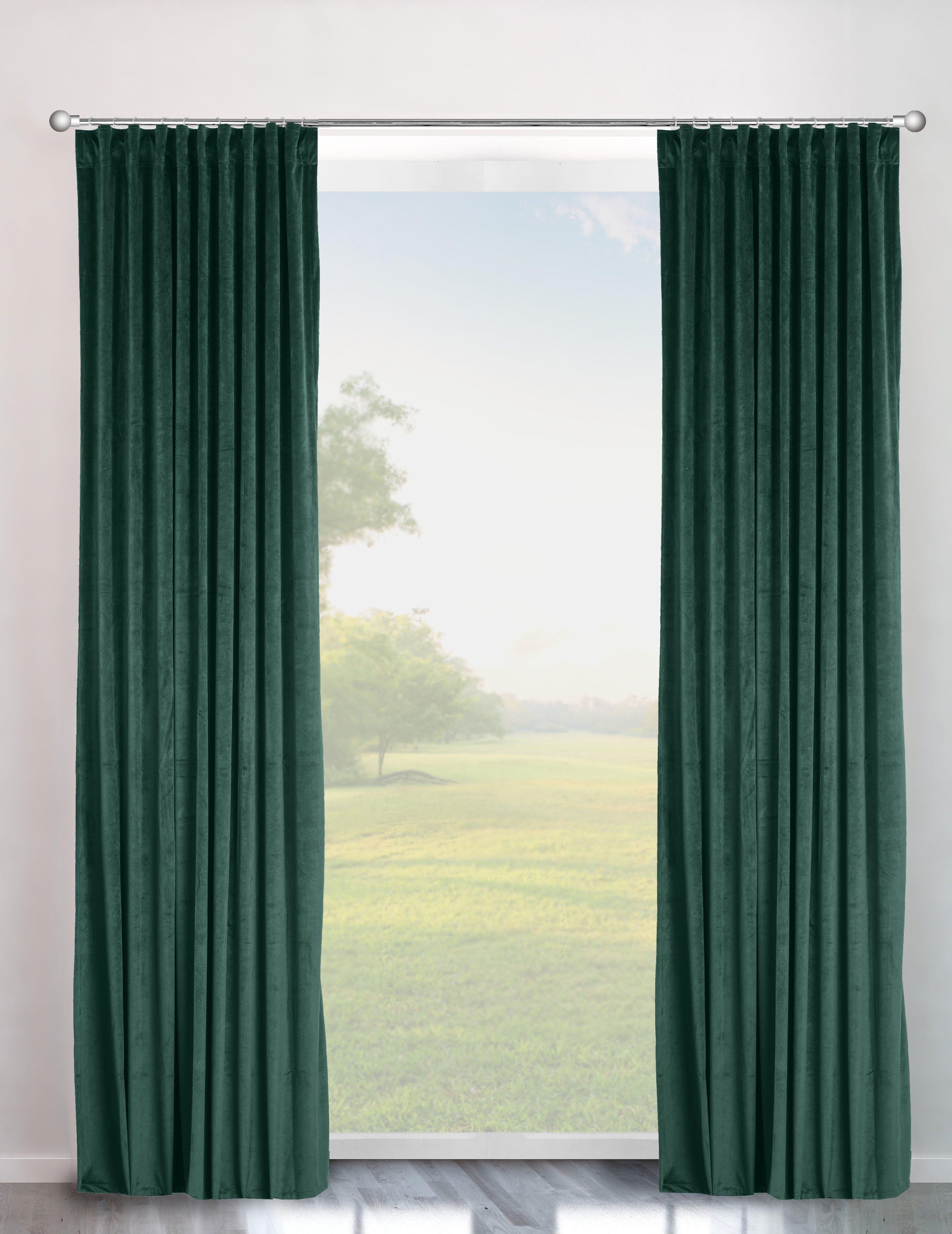 my home Gordijn Velvet uni Fluweel, set van 2, gordijn, chic, uni (2 stuks) kant & klaar gordijnen maat H/B: 225/140 cm groen