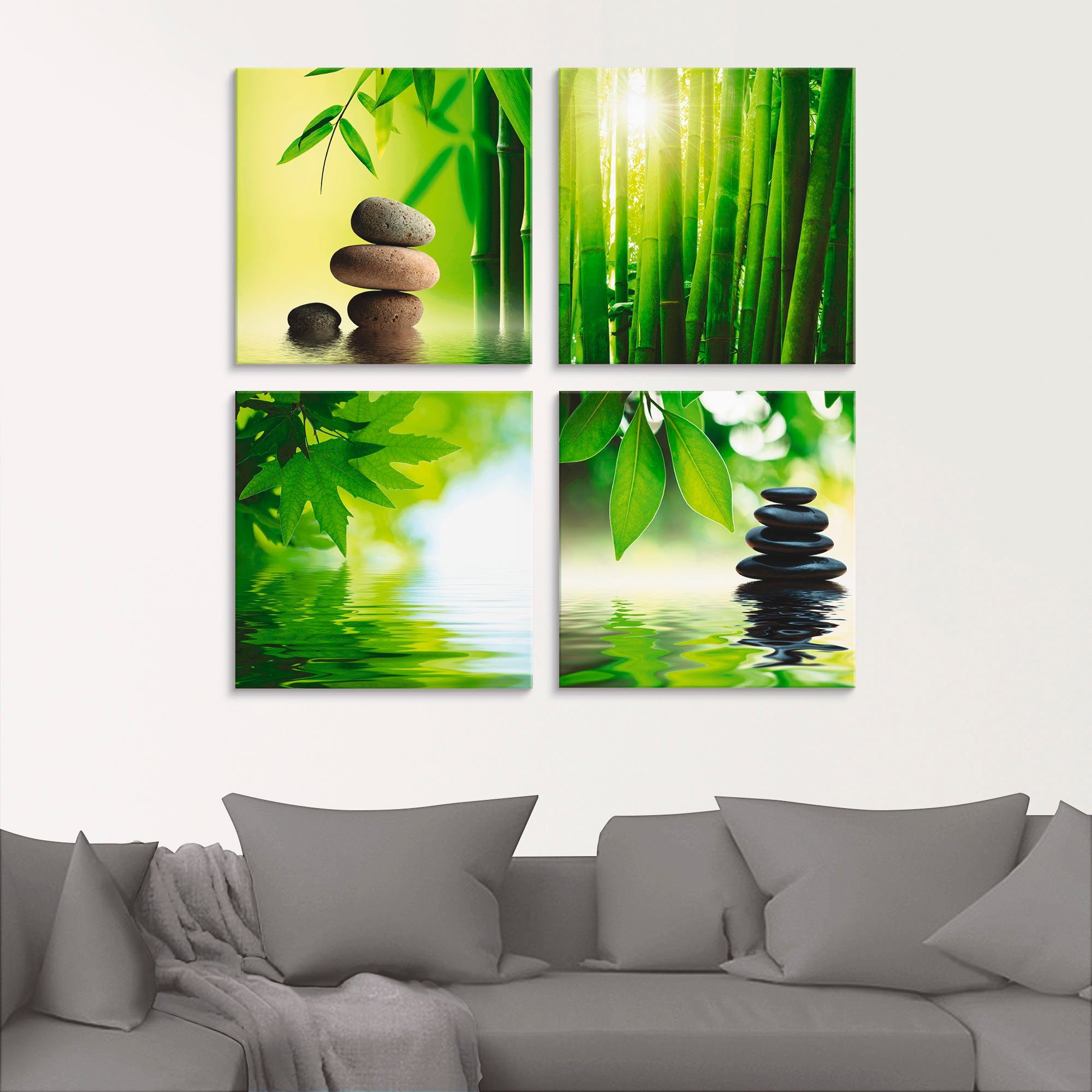Artland Print op glas Spa stilleven bamboe steenpiramide (4-delig)