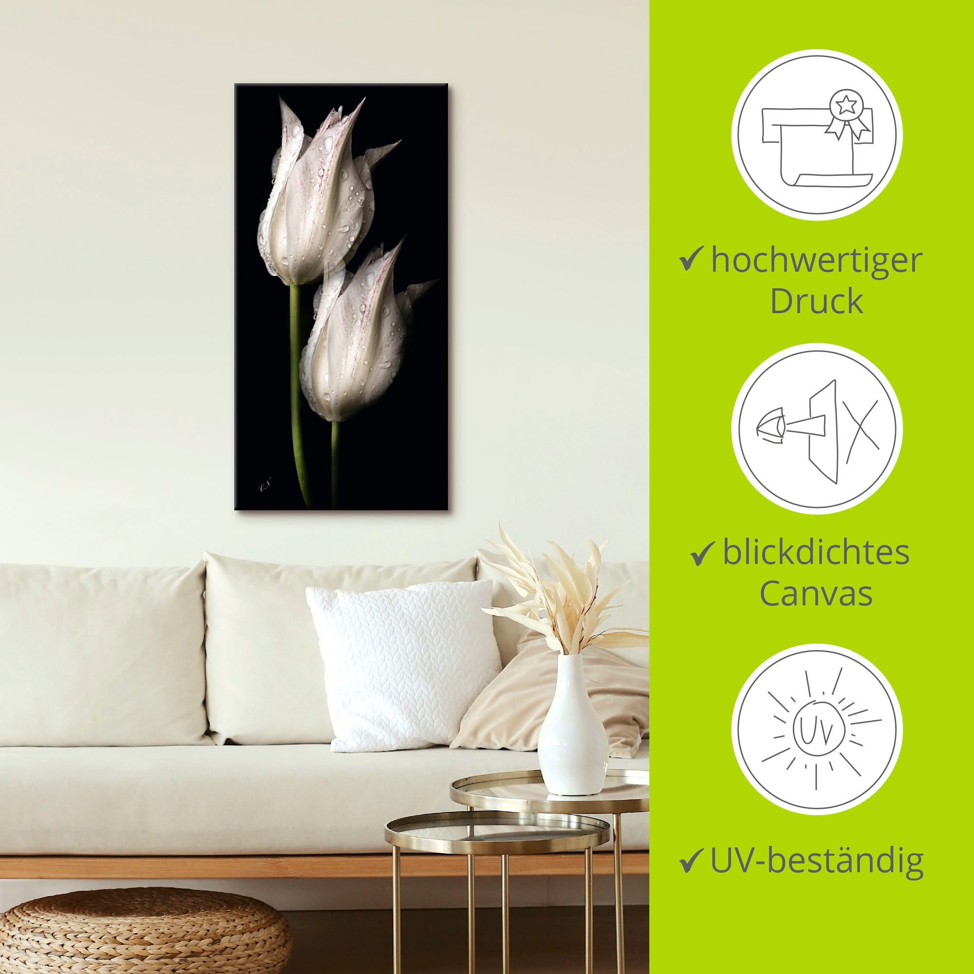 Artland Artprint Witte tulpen in de nacht als artprint van aluminium, artprint voor buiten, artprint op linnen, poster, muursticker