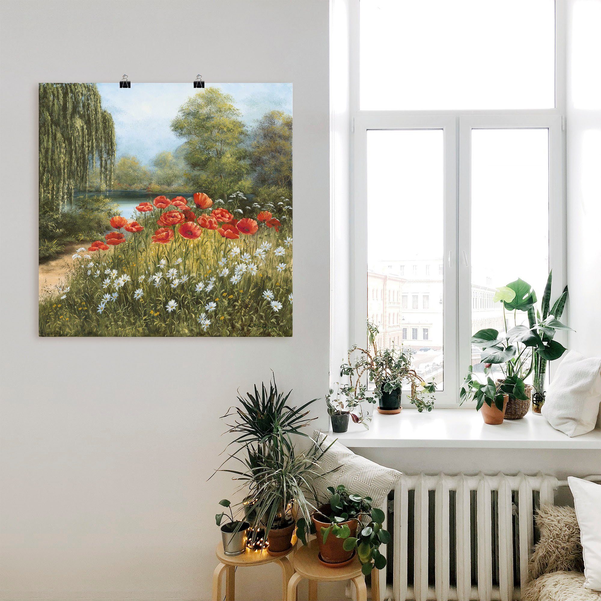 Artland Artprint Klaproosweide aan het meer als artprint van aluminium, artprint voor buiten, artprint op linnen, poster in verschillende maten. maten