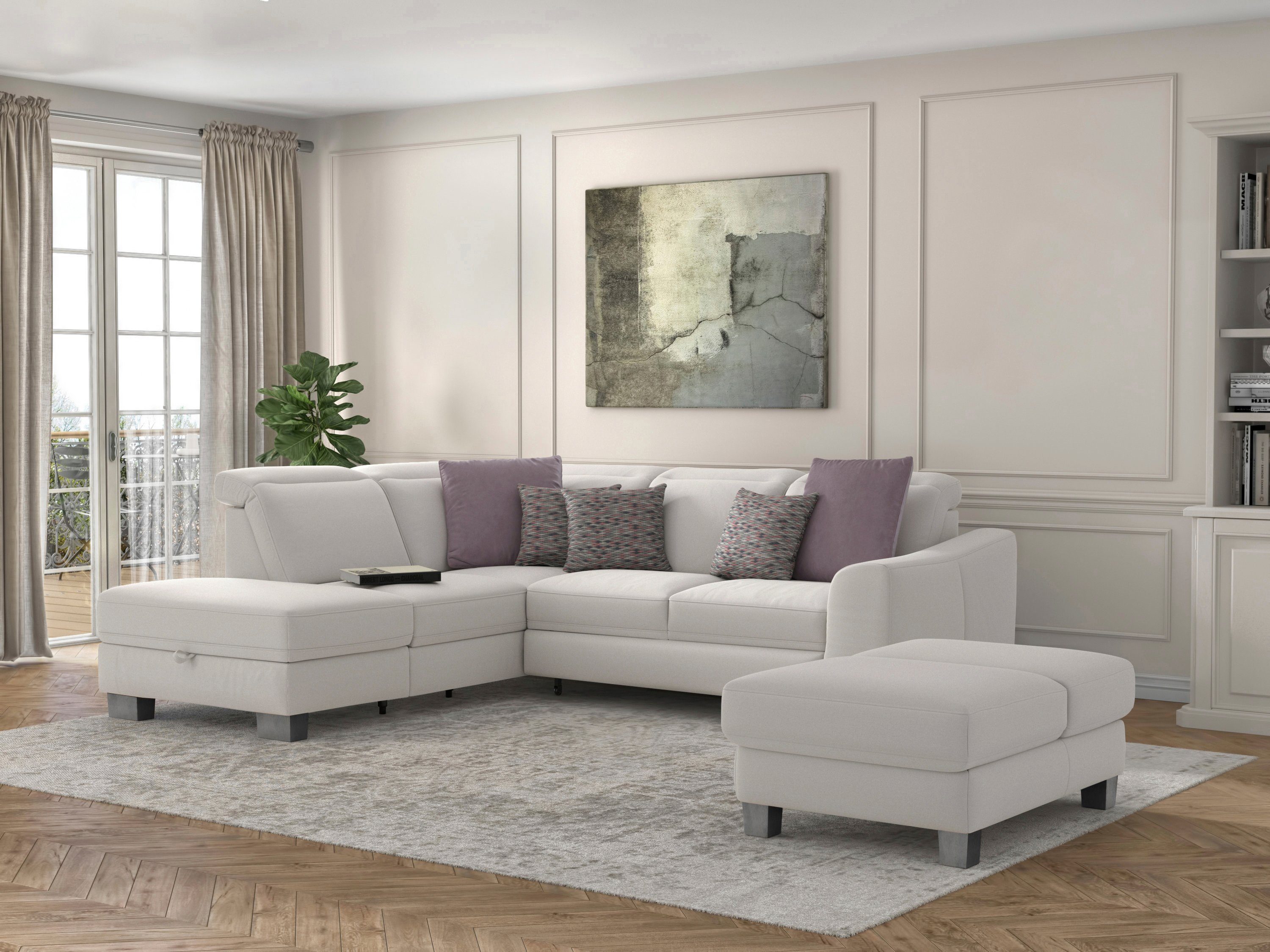 sit&more Hocker Dundee met inklapfunctie, binnenvering en hoogwaardige edelstalen poten
