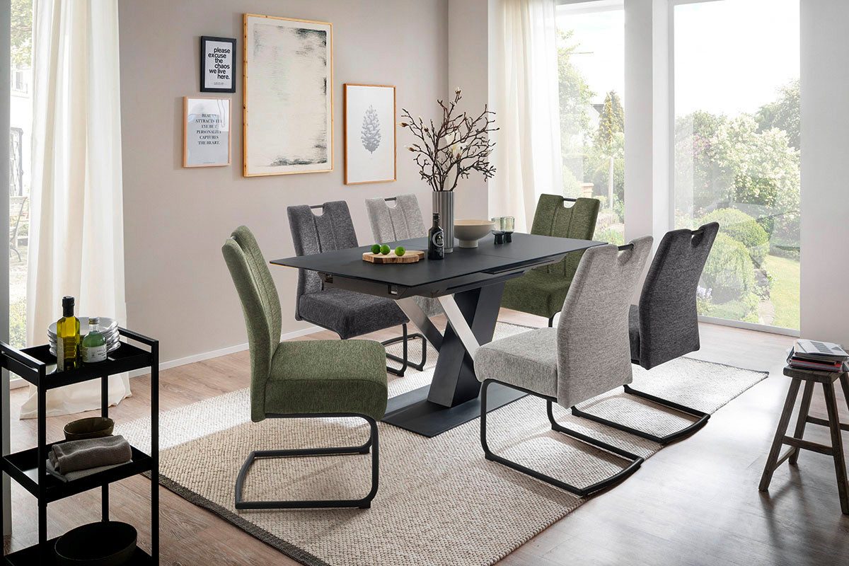 MCA furniture Eettafel MASSARO tafel met voet 160-210 cm Keramiek, metaal, synchronisatie-uittrekmechanisme, uittrekbaar, 6-8 personen