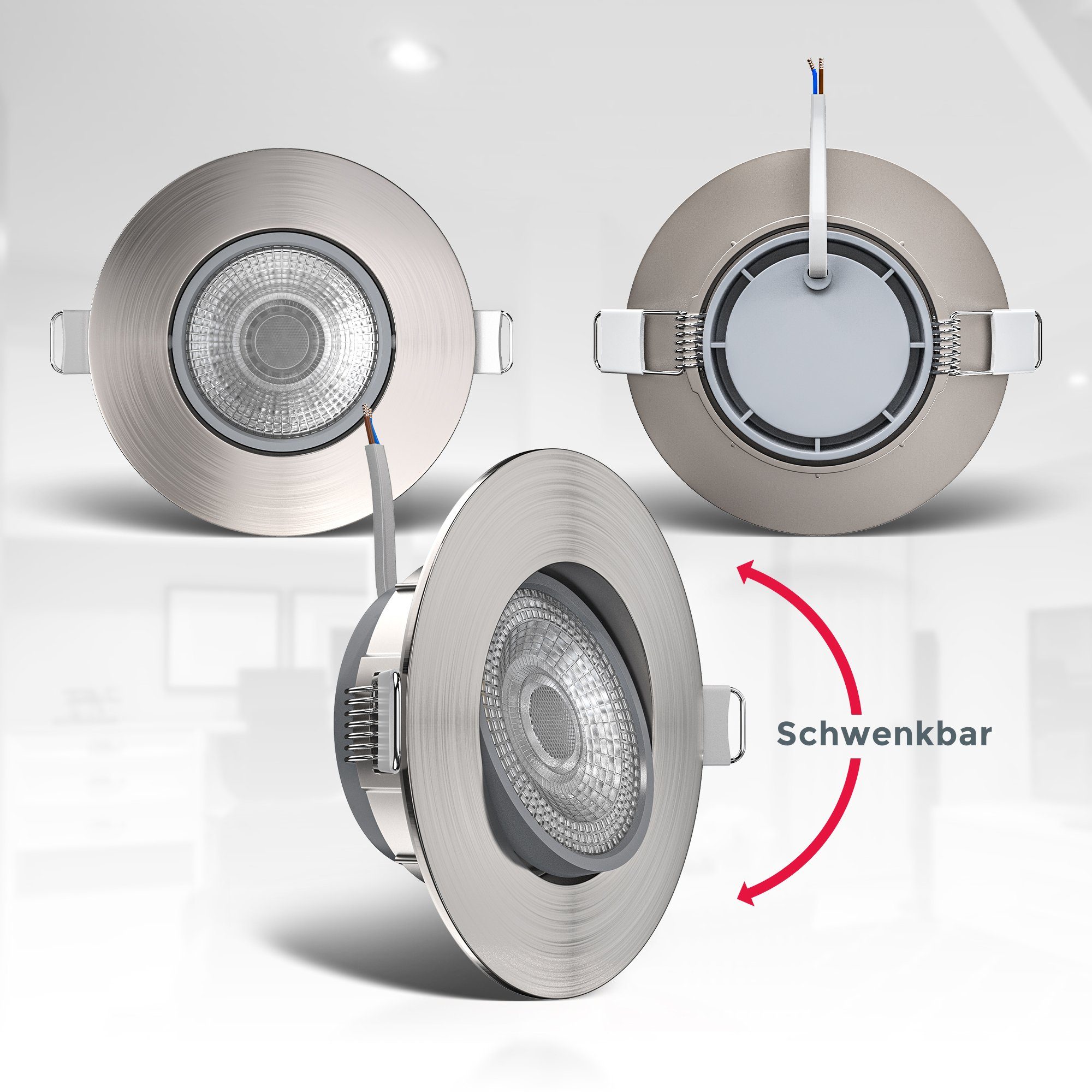 B.K.Licht Ledinbouwlamp 6-delige set inbouwspots, draaibaar, plafondspots, platte spots