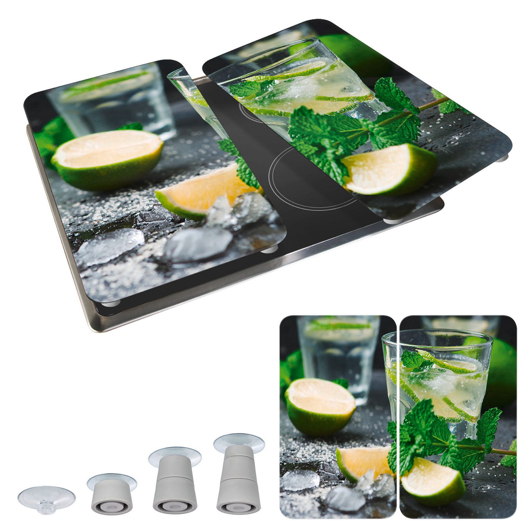 WENKO Kookplaatdeksel Universeel model Mojito Kookplaatafdekking voor alle soorten kookplaten, krasvast, met antislipvoetjes (set, 2-delig)