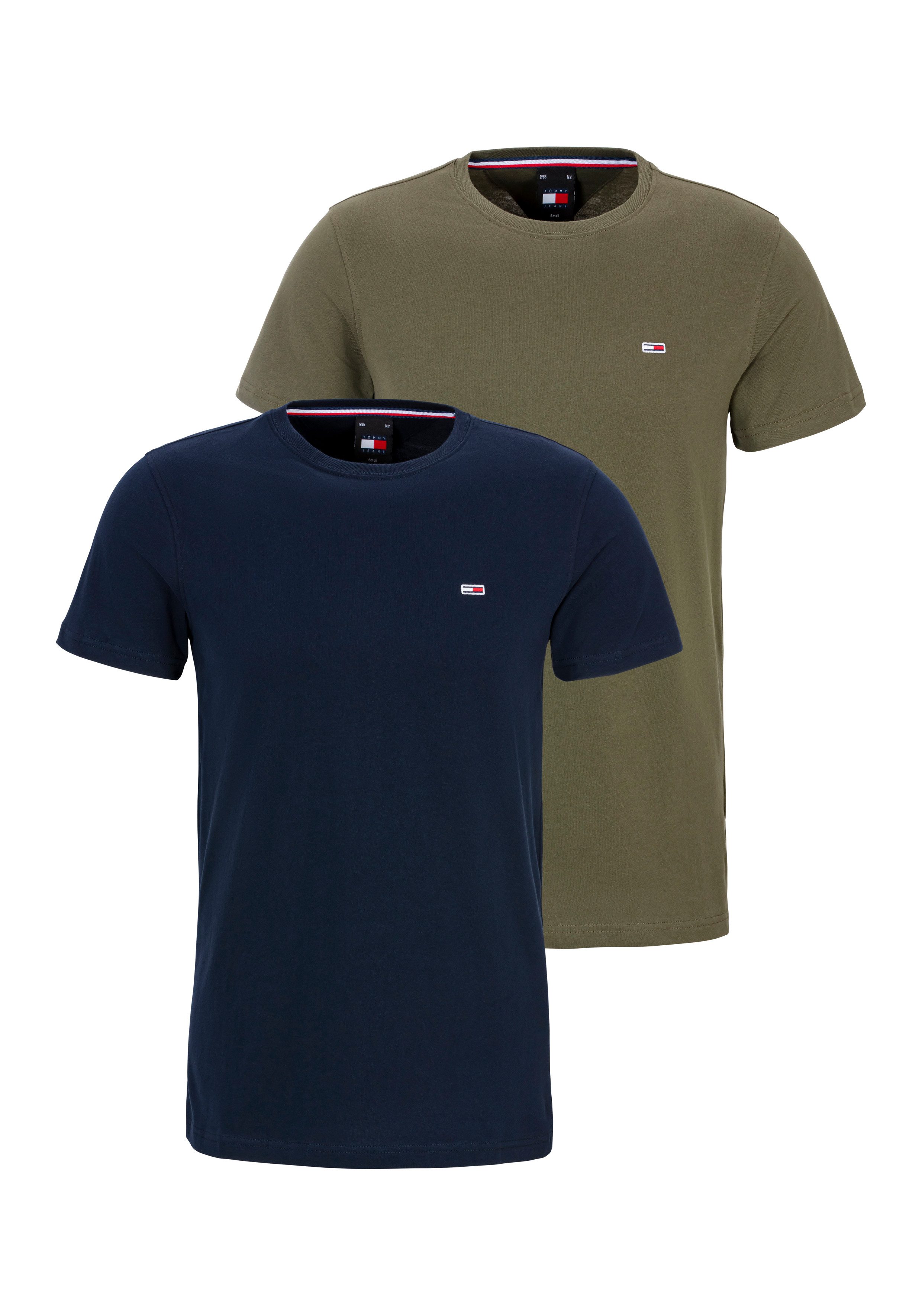 TOMMY JEANS T-shirt TJM 2PACK SLIM JERSEY TEE met merkembleem op de borst (2-delig, Set van 2)