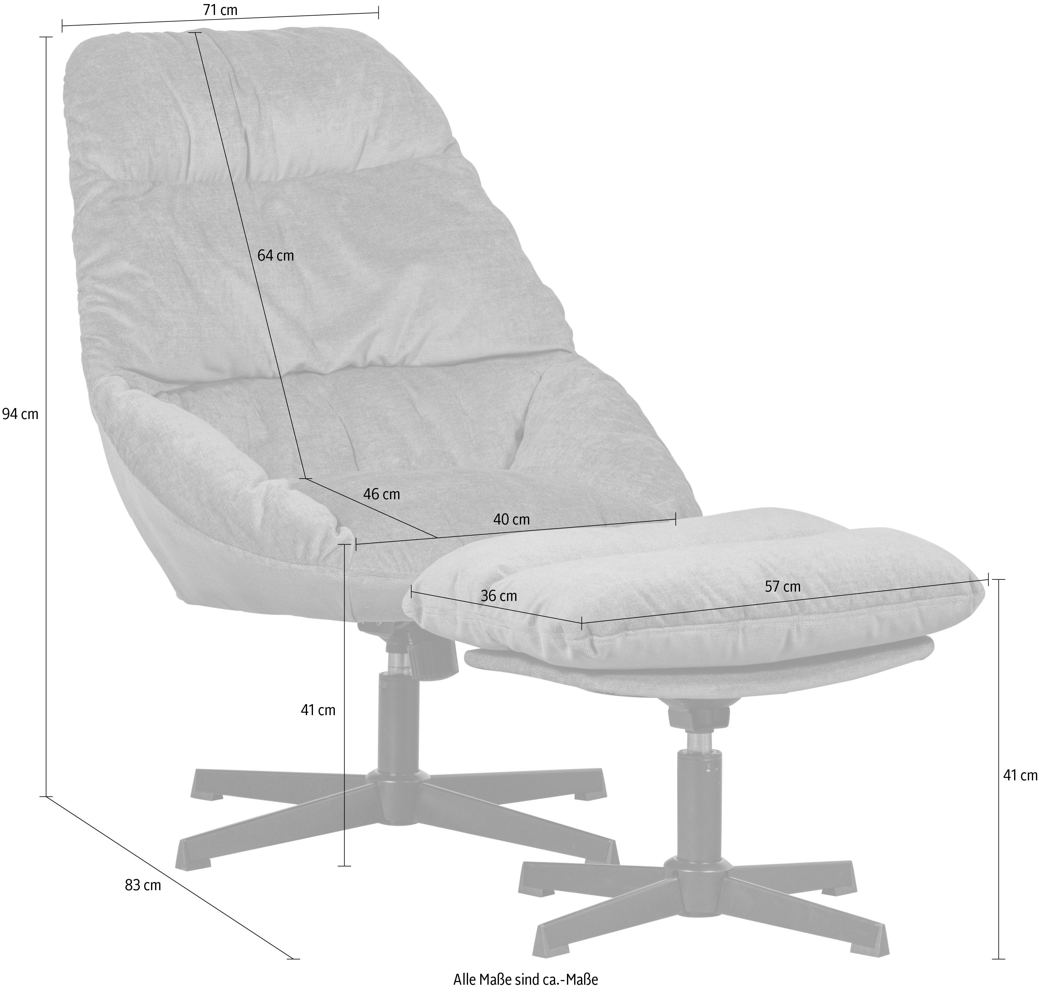 WOOOD Draaibare fauteuil Yaro met poef, breedte 71 cm