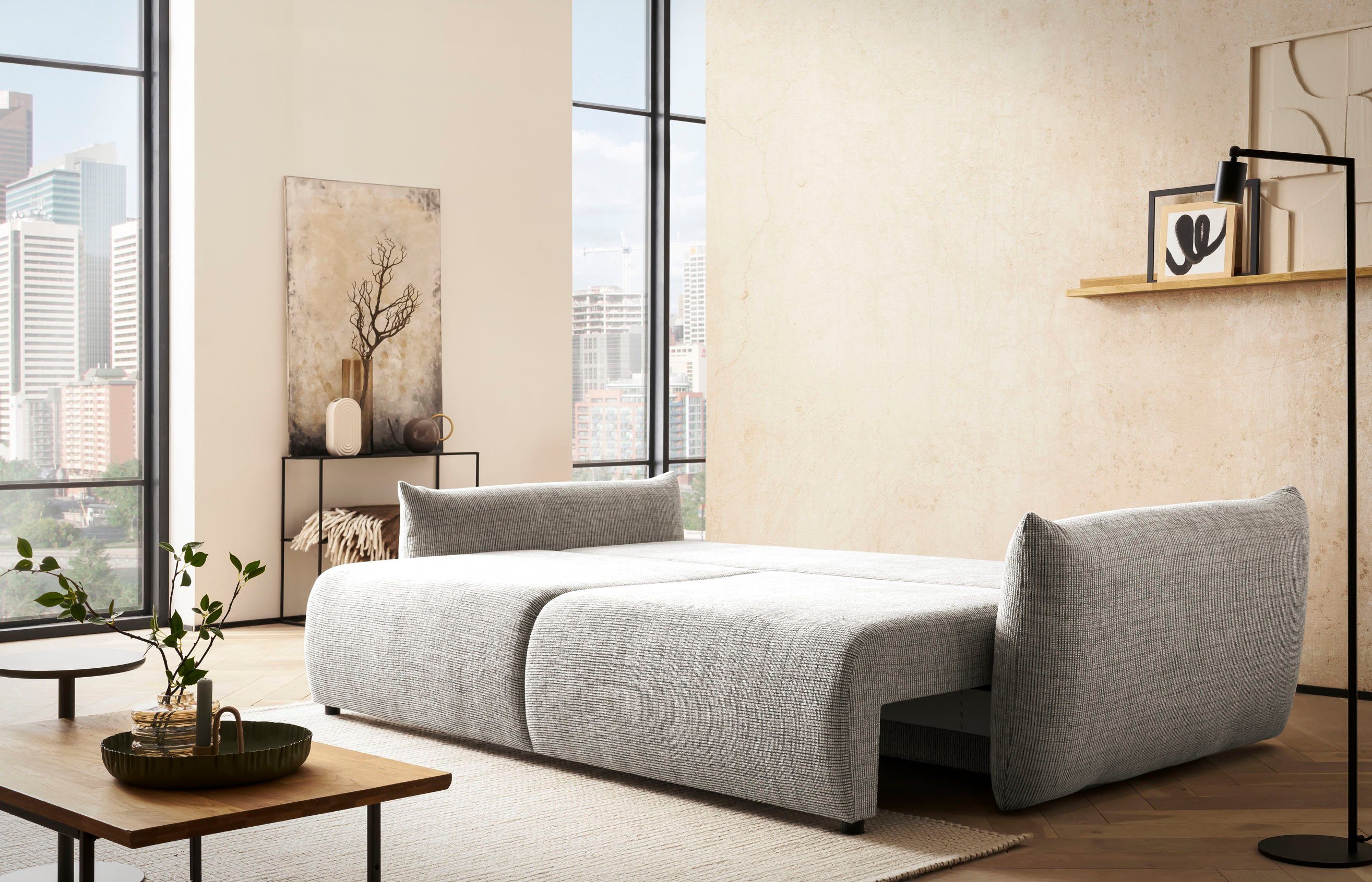 INOSIGN 3-zitsbank MAVAS slaapbank met bedlade ca. 240/108 cm (ligoppervlak 212/145 cm), ribfluweel, chenille, structuur