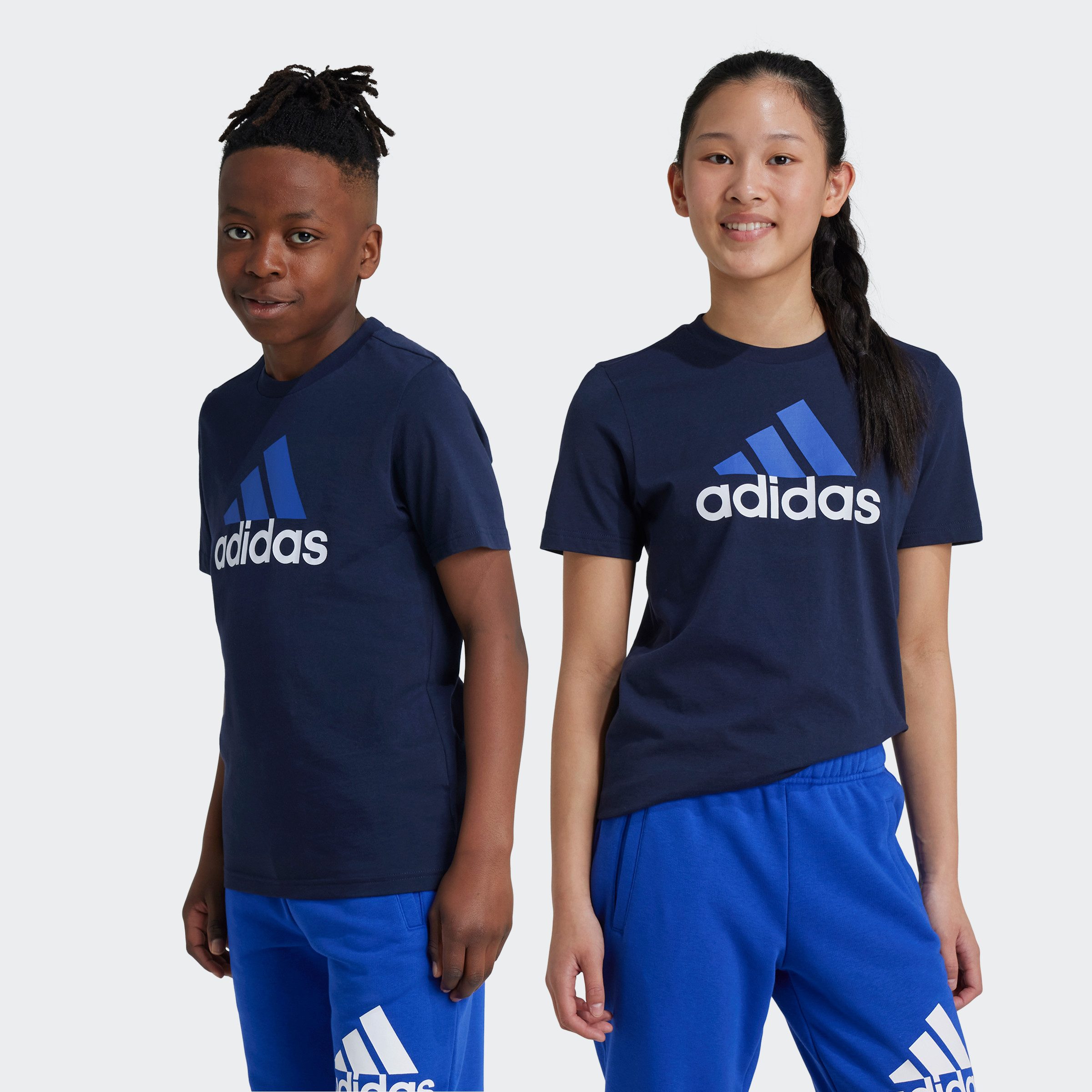 Adidas Sportswear T-shirt met logo donkerblauw kobaltblauw wit Katoen Ronde hals 152