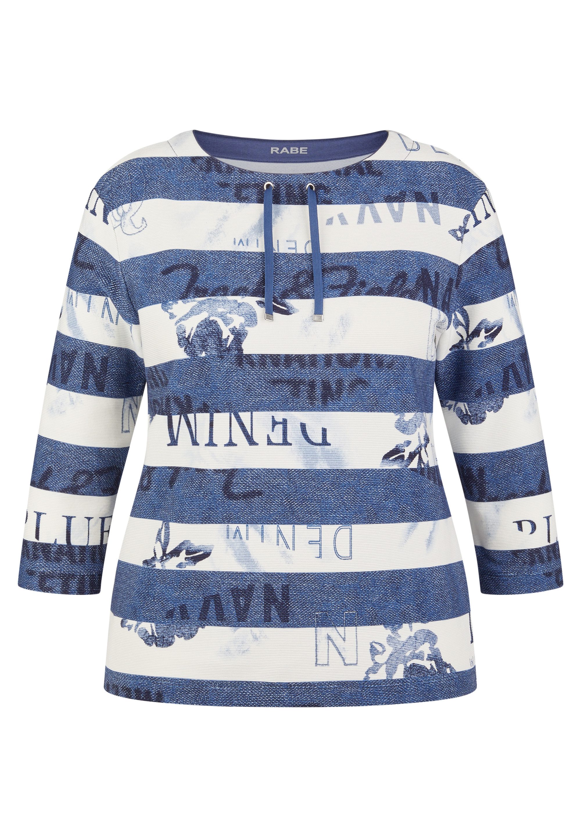 Rabe Shirt met 3/4 mouwen met streepjespatroon en print