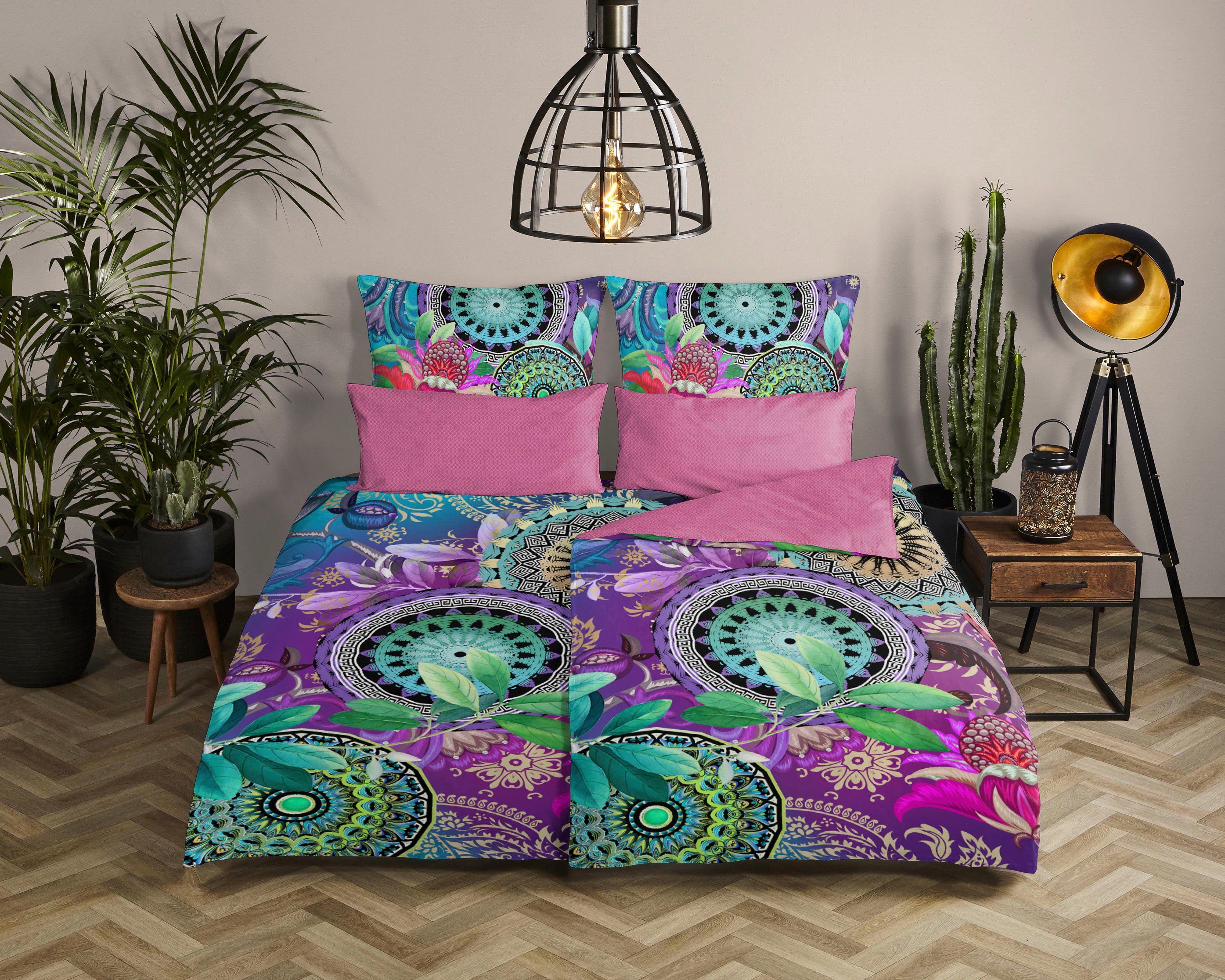 hip Tweezijdig te gebruiken overtrekset Axelle Mako-satijn, 135x200, Rits, Omkeerbaar, Mandala, Kleurrijk, Paars dekbedovertrekken multicolor