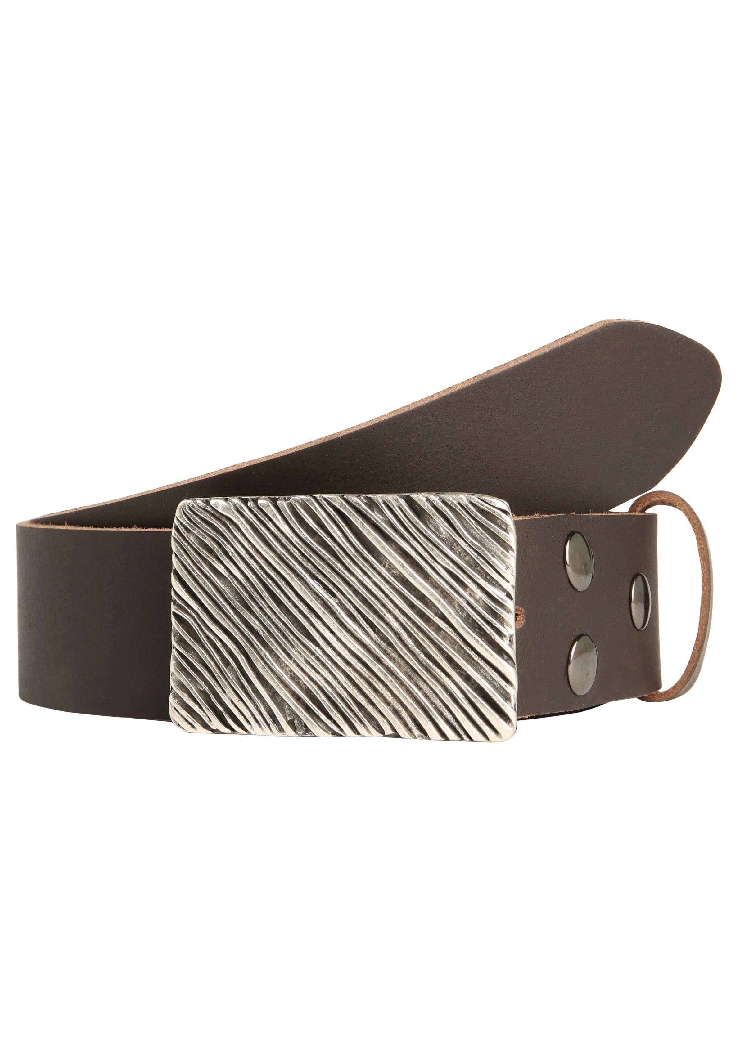 RETTUNGSRING by showroom 019° Leren riem met verwisselbare sluiting "zeewier rechthoek" unisex riemen maat 90 bruin