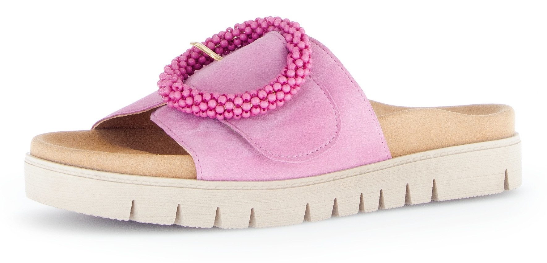 Gabor Slippers , plateau, zomerschoen, slippers met sierparels aan de decoratieve gesp dames sandaaltjes maat 43 roze