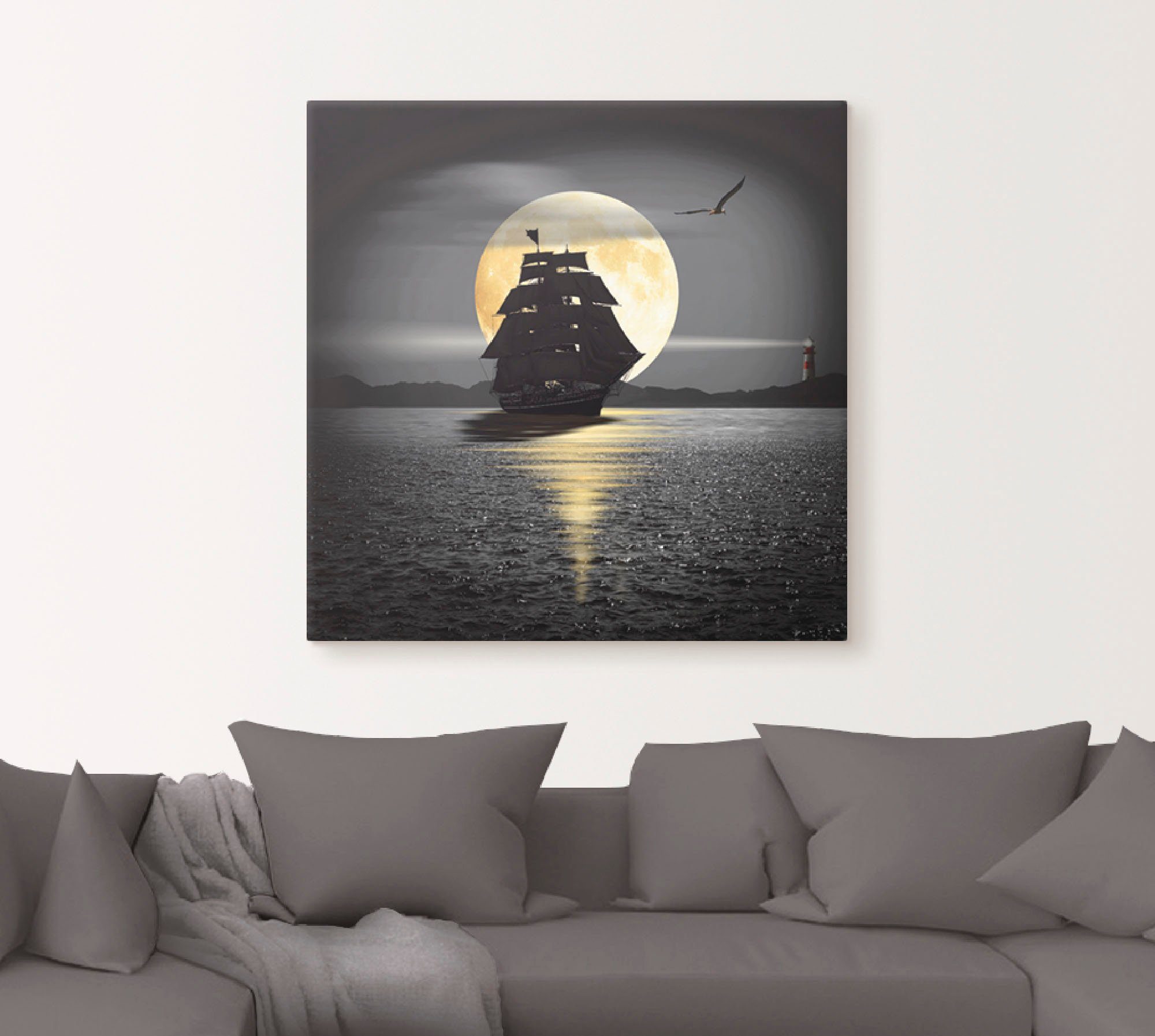 Artland Artprint Een boot met zwarte zeilen als artprint op linnen, poster, muursticker in verschillende maten