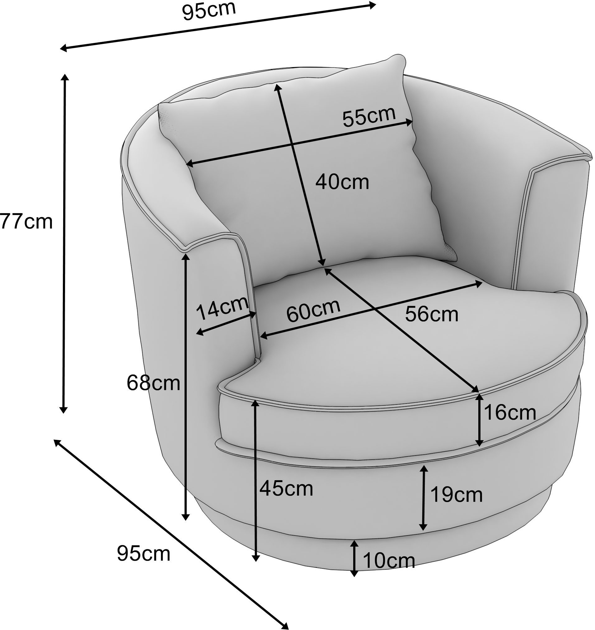 Leonique Draaibare fauteuil MAISIE, leesfauteuil, love seat, trendige stoffen mega cord en geweven velours, 360 graden draaibaar