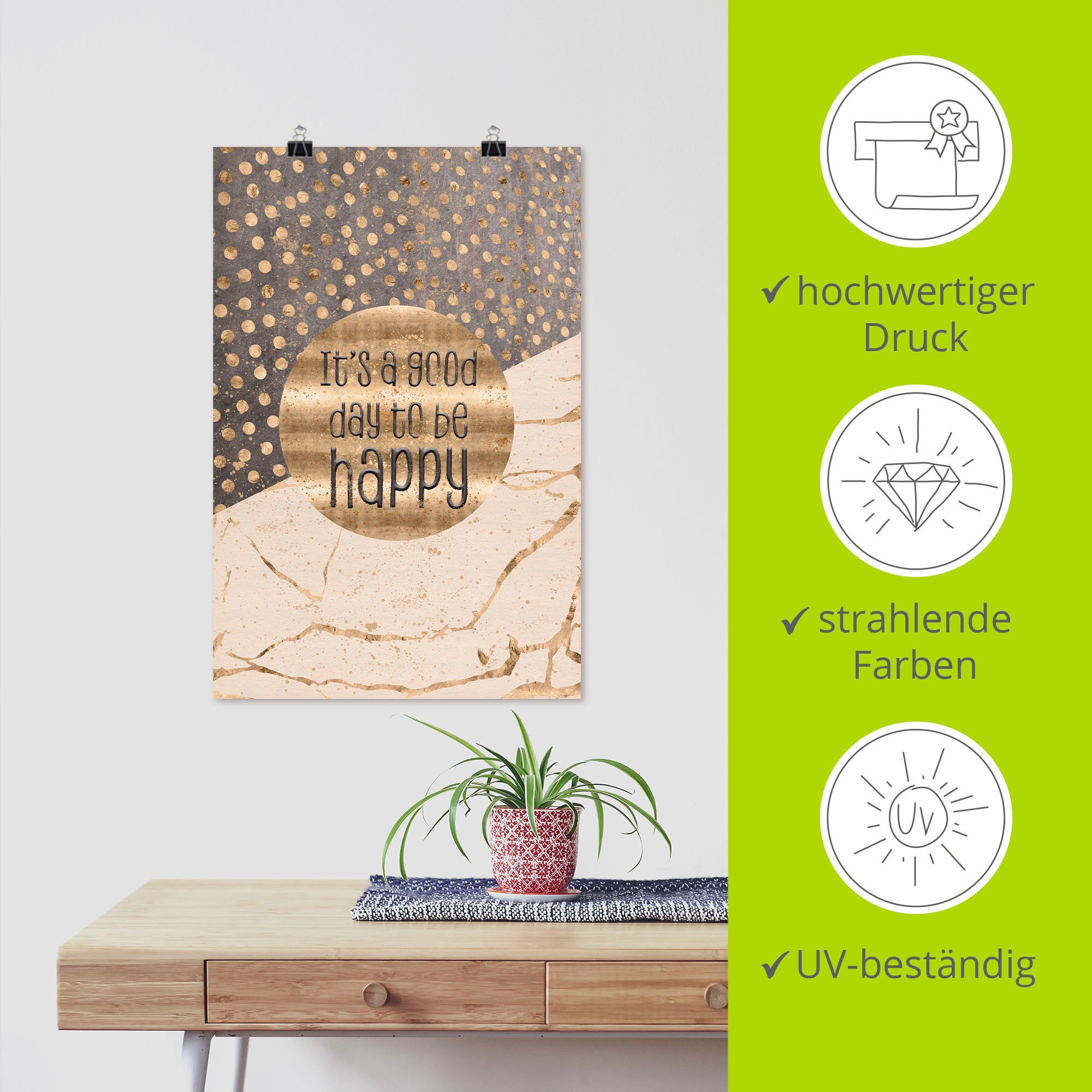 Artland Artprint Een goede dag om gelukkig te zijn als artprint van aluminium, artprint voor buiten, artprint op linnen, poster, muursticker