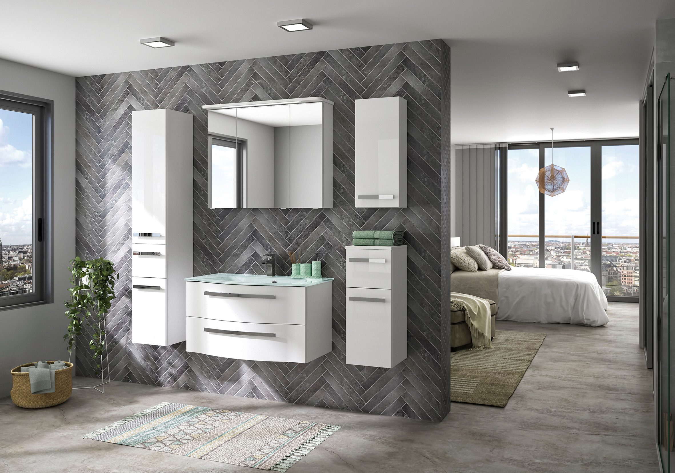 Saphir Hangkast Serie 4005 wand-badkamerkast 30 cm breed met 1 deur, 2 glazen planken