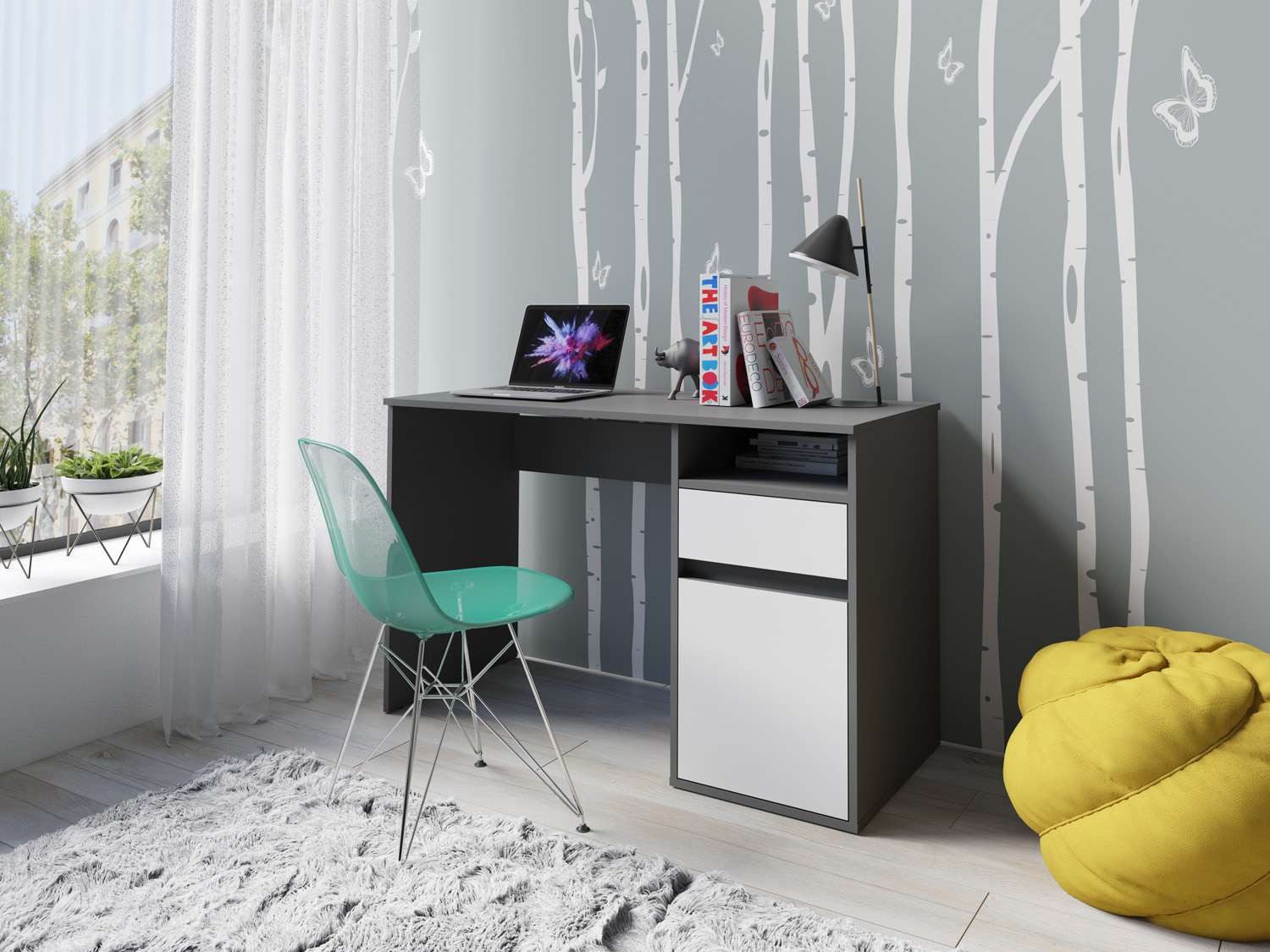 INOSIGN Bureau TINSLEY met lade en deur, breedte 120 x 53 cm bureaus grijs