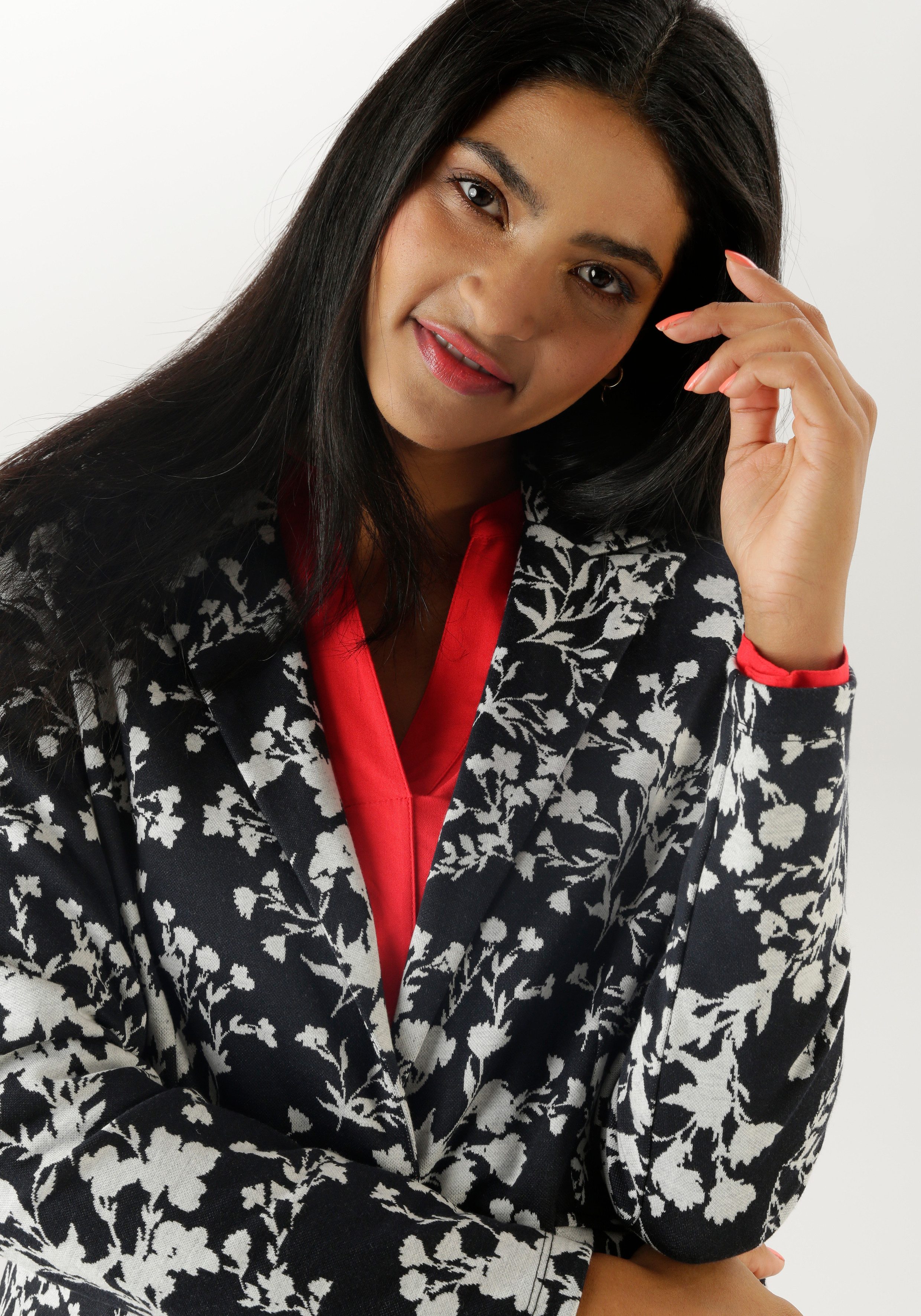 Aniston SELECTED Lange blazer met abstracte, bloemrijke patroon - nieuwe collectie