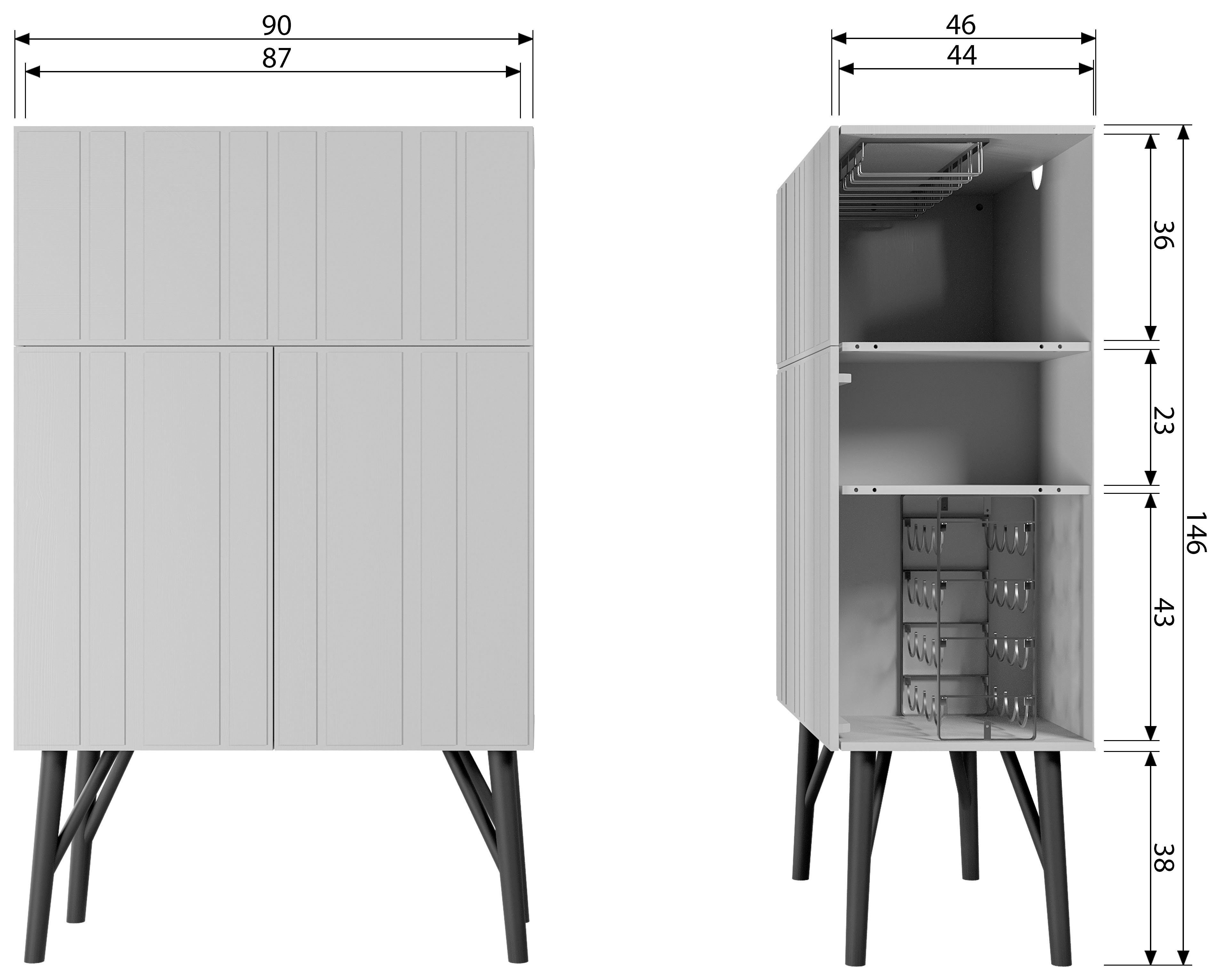WOOOD Barmeubel MILLER met veel ruimte voor flessen en glazen, h 146 cm x b 90 cm