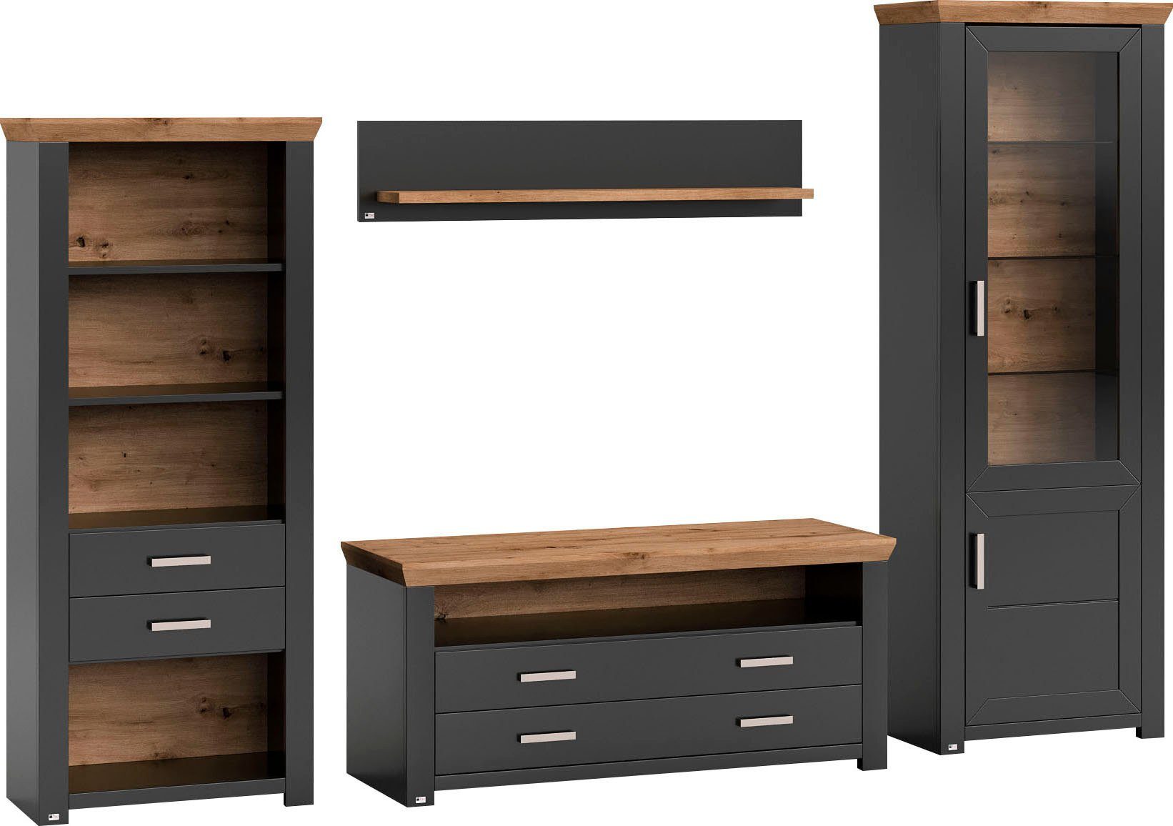 set one by Musterring Wandmeubel York Combinatie 04, in 3 kleurvarianten, totale breedte 310 cm (4-delig)