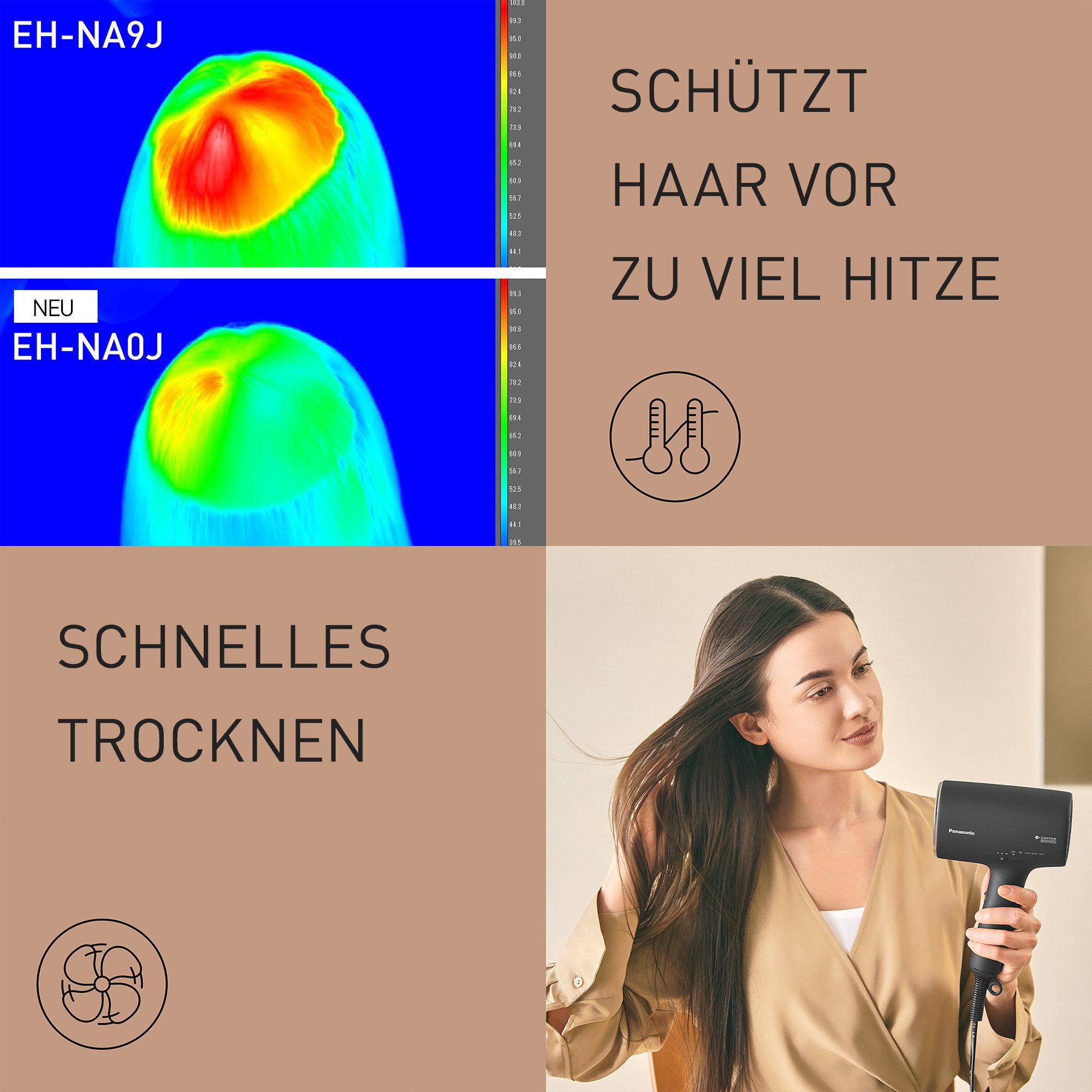 Panasonic Haardroger EH-NA0J-N825 nanoe moisture+ en mineraal haardroger, veelzijdige modi, compact