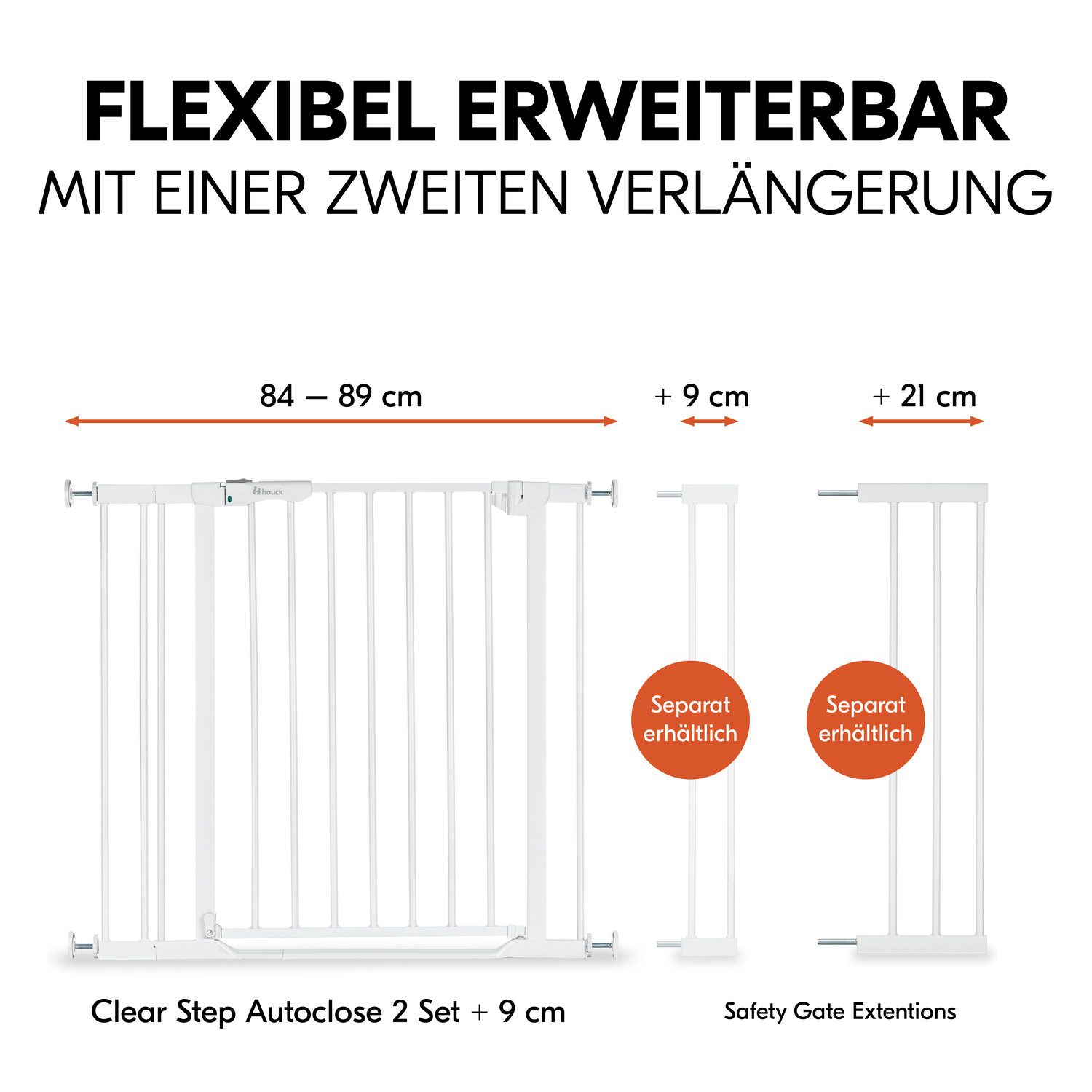 Hauck Traphek Clear Step Autoclose 2 set inclusief verlenging 9 cm, wit