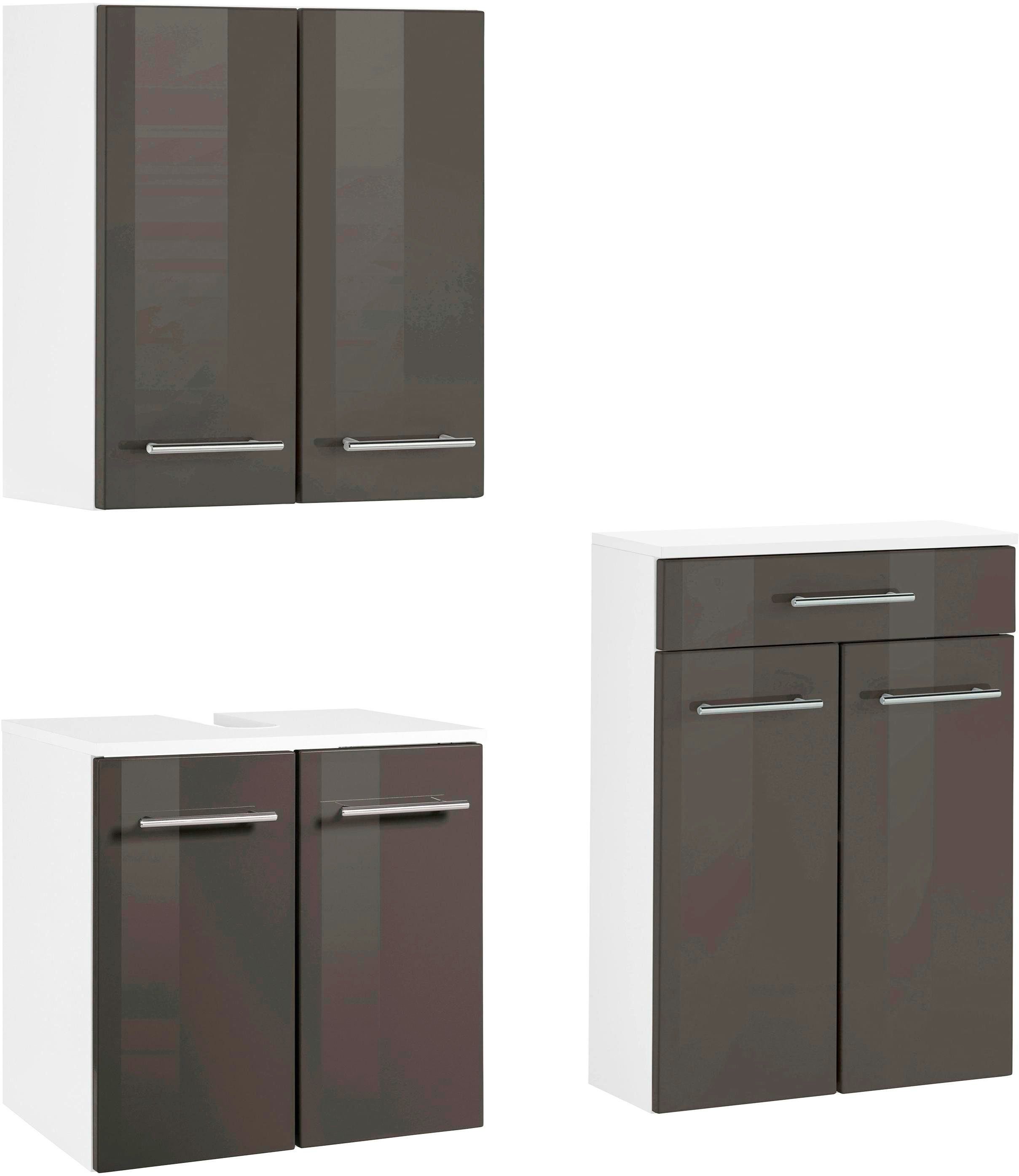 welltime Badkamerserie Venetië Wastafelonderkast (breedte 50 cm), hangend kastje, onderkast (3-delig) badmeubelsets grijs