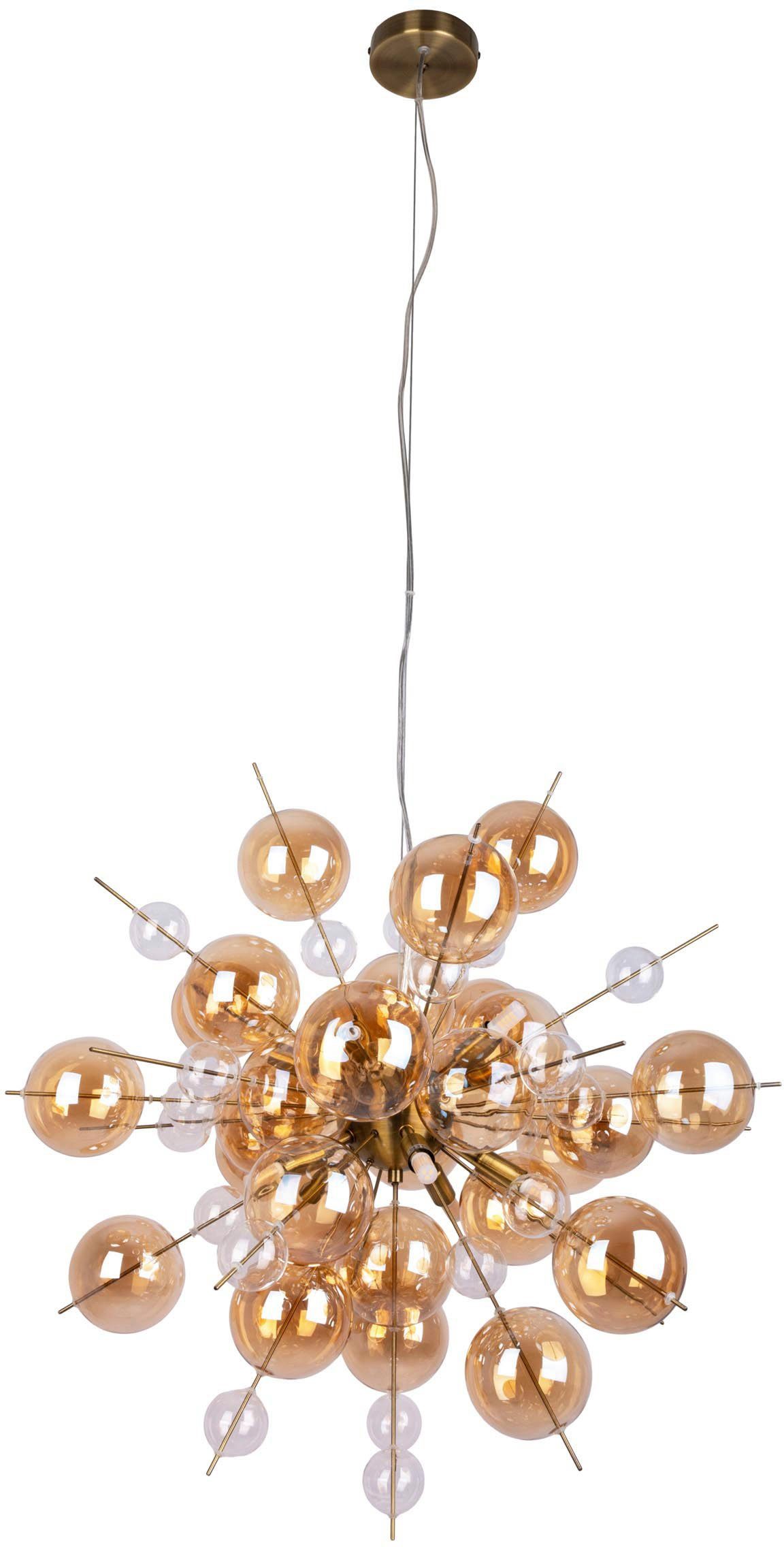 näve Hanglamp Explosie amberkleurige, transparante glazen bollen, voor 10 x g9 fitting, ø 65 cm (1 stuk)