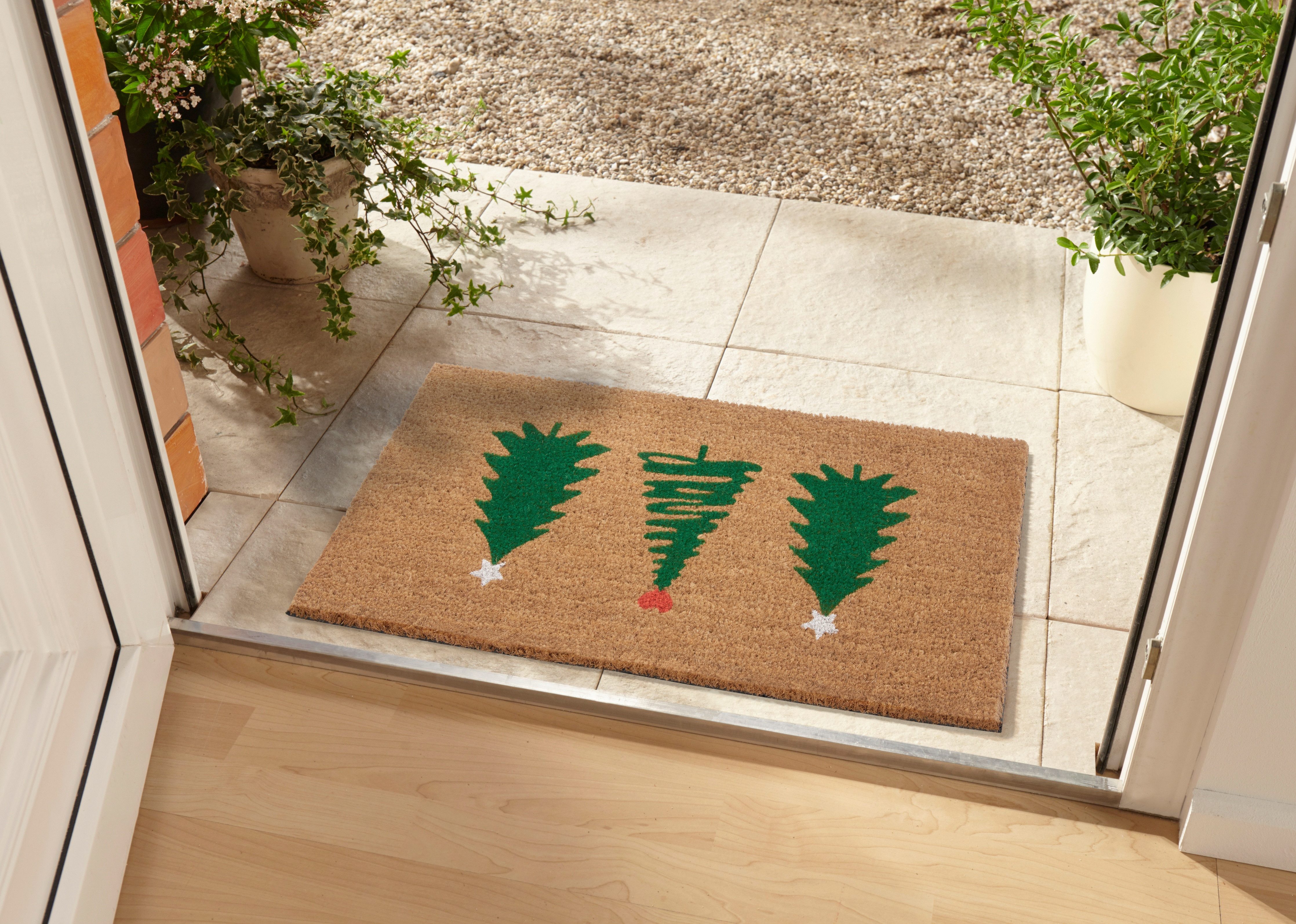 HANSE Home Mat Mix Mats Kokos Decorated Pine Trees Kerstmis, vuilafstotende mat, buiten, antislip, binnen, kokosmat