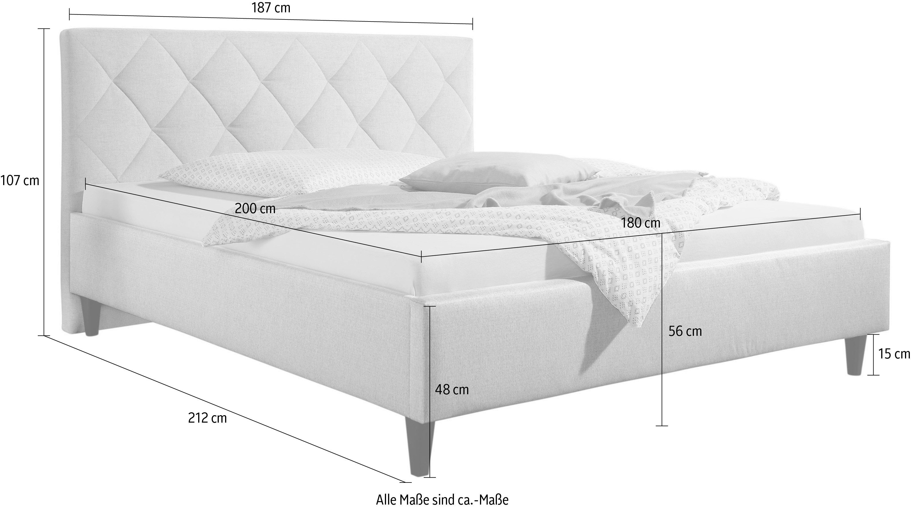 Maintal Gestoffeerd bed Rexburg Zijkanten van het bed zelf te monteren, zonder bedkist
