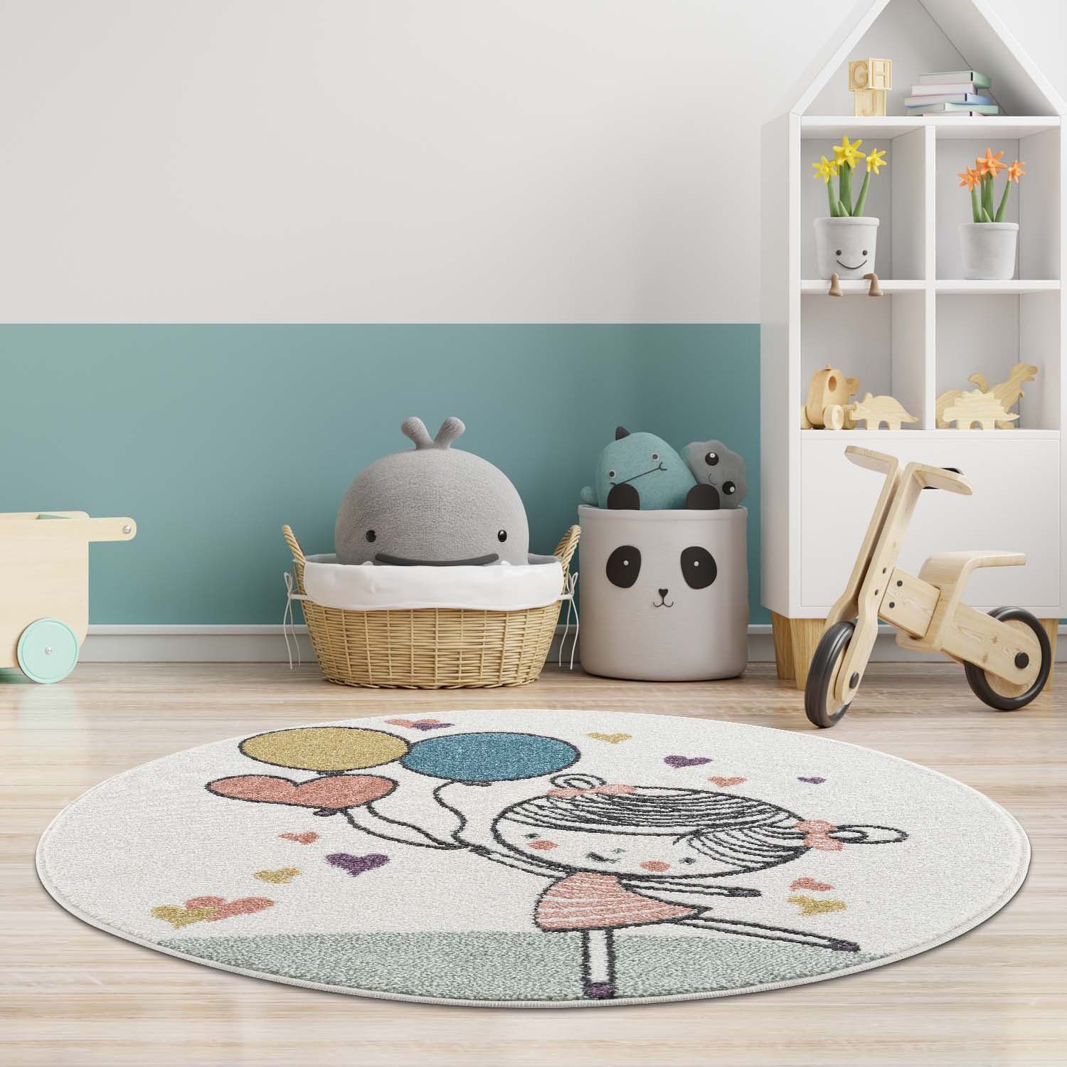 Carpet City Kindervloerkleed Anime9393 Speelkleed, meisje, harten, ballon, zachte pool, gemakkelijk in onderhoud speelkleden beige