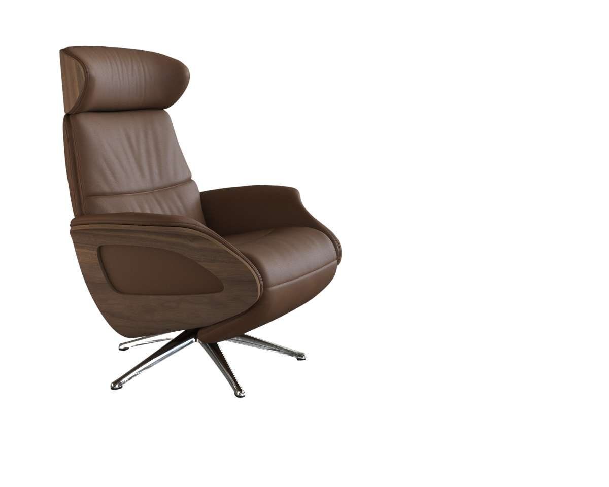 FLEXLUX Relaxfauteuil Clement praktische elektrische fauteuil Maat M, elektrische rug- en voetensteun, accu, armleuning Walnoot, aluminium voet