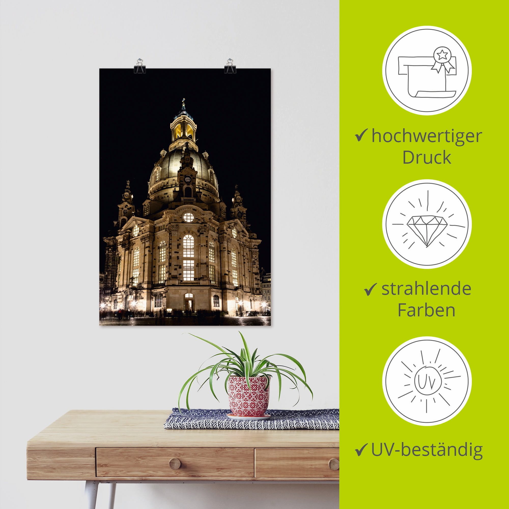 Artland Artprint Verlichte Frauenkirche in Dresden als artprint op linnen, poster in verschillende formaten maten